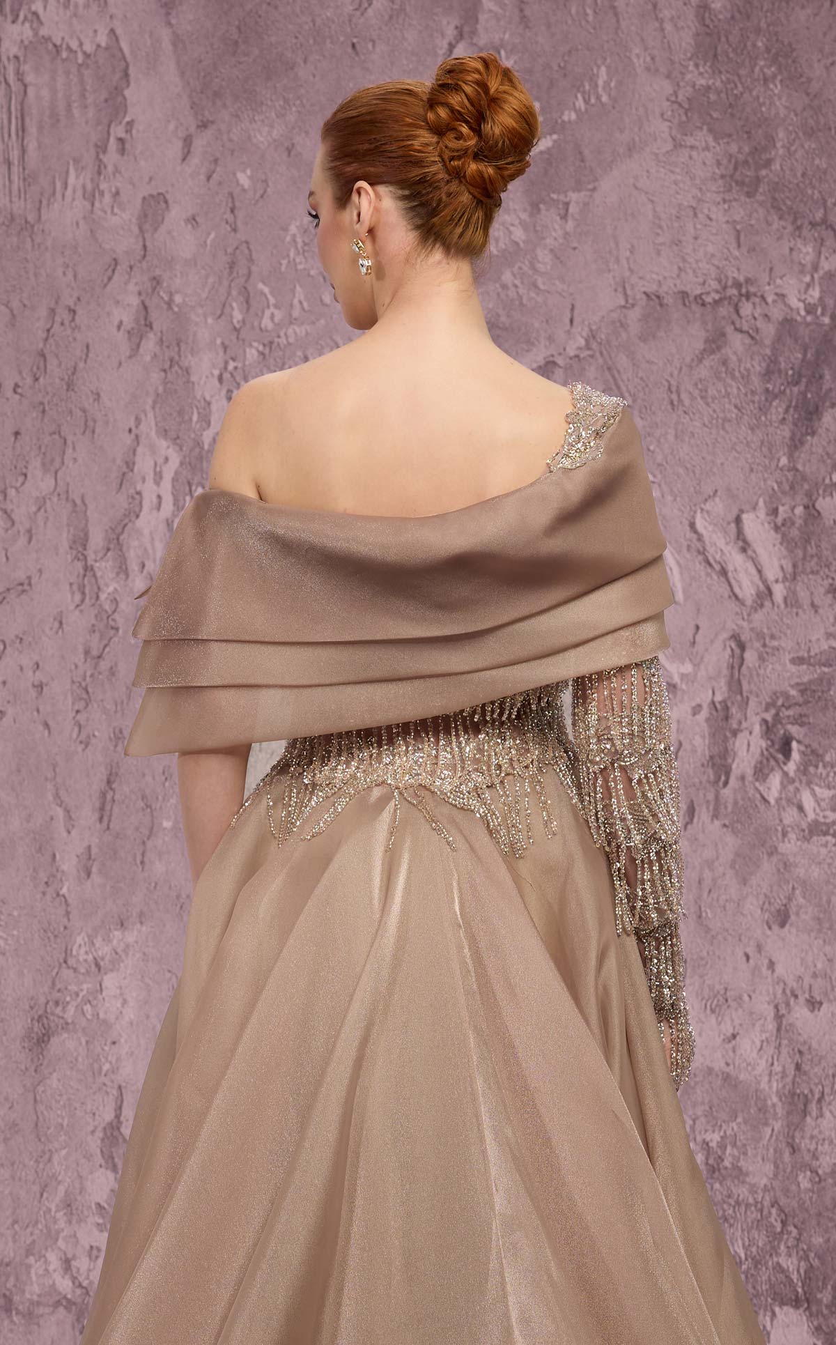MNM Couture J03308: Asymmetrical One-Sleeve A-Line Gown
