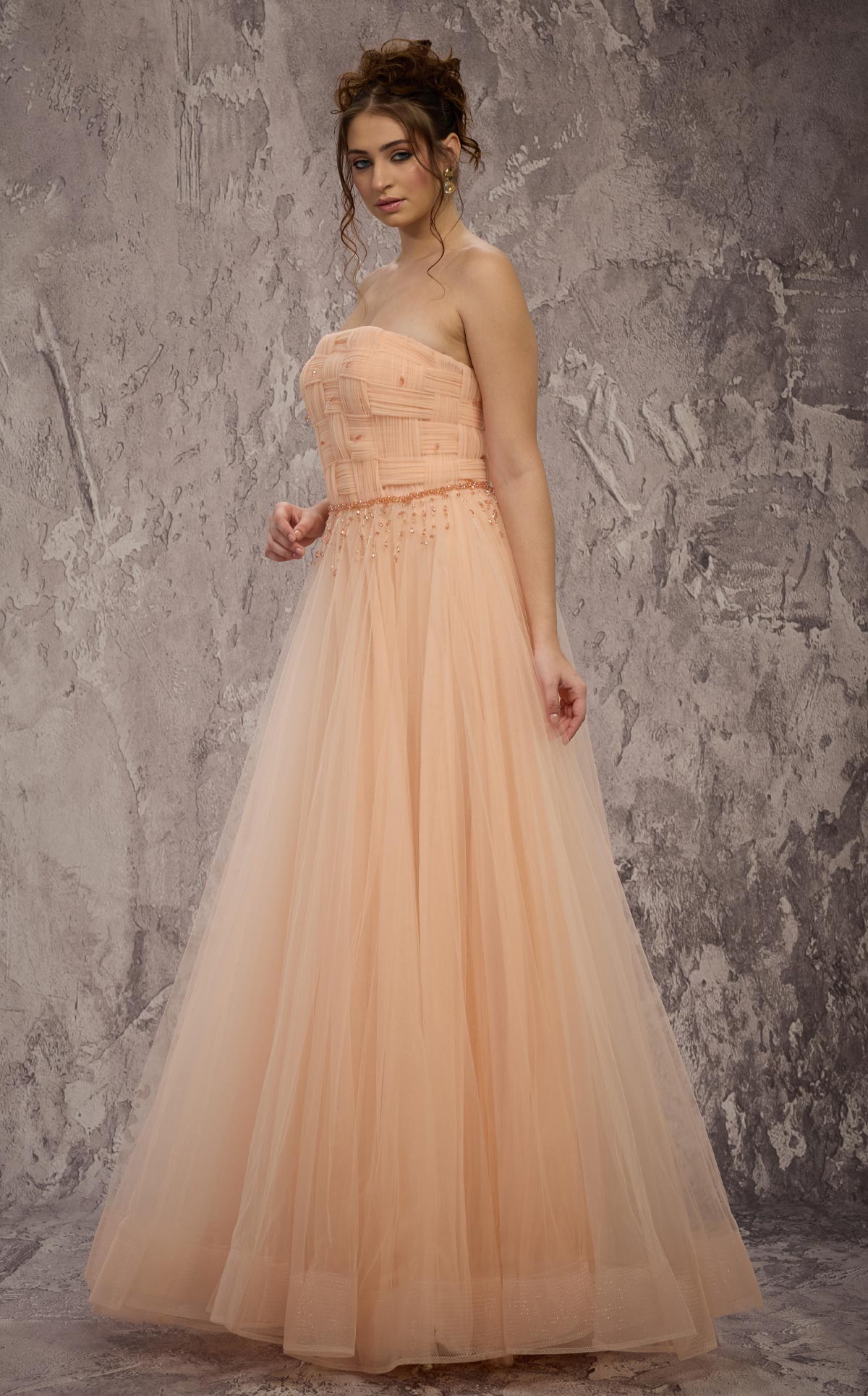 MNM Couture J03604: Strapless Basket-Weave Organza Gown