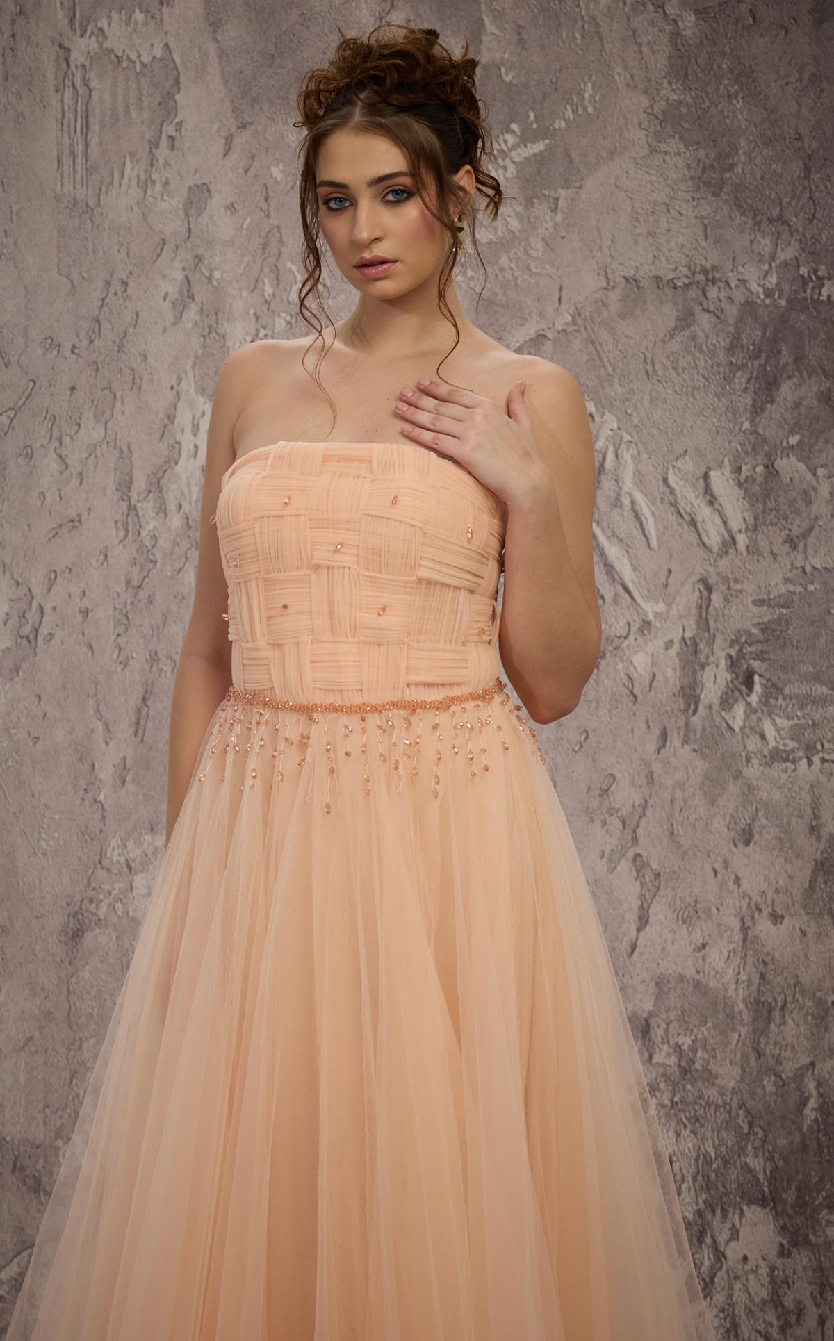 MNM Couture J03604: Strapless Basket-Weave Organza Gown