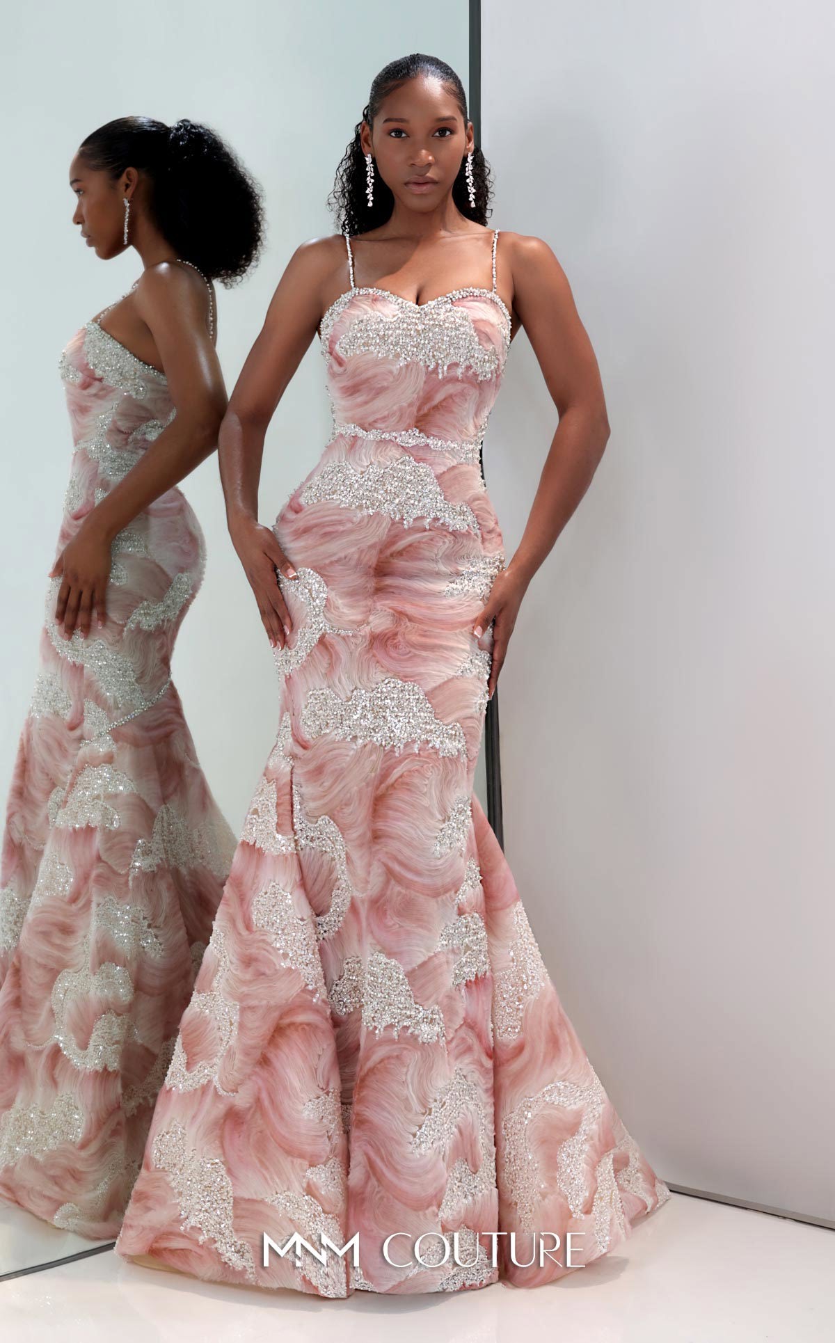MNM Couture M1133 - 3D Wave Tulle Mermaid Gown with Pearl Detailing