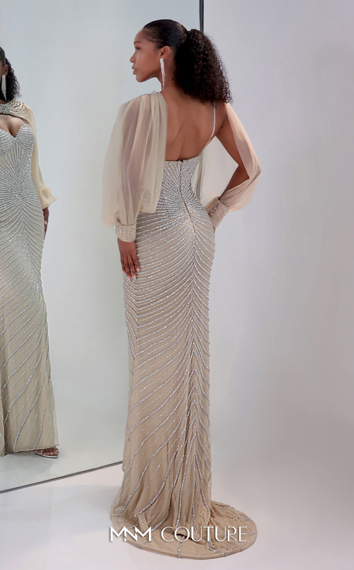 MNM Couture M1191 Beaded Crystal Mermaid Gown with Sweetheart Neckline