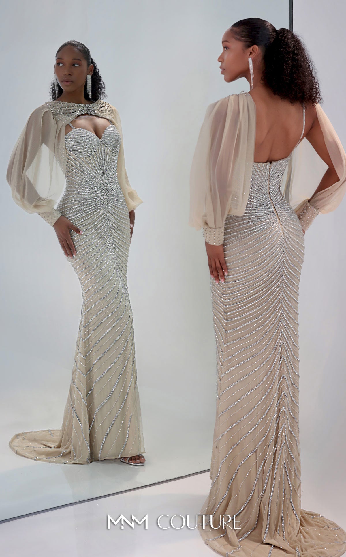 MNM Couture M1191 Beaded Crystal Mermaid Gown with Sweetheart Neckline
