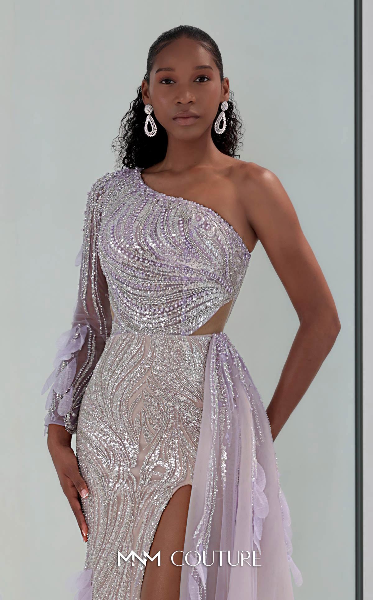 MNM Couture M1310 - Asymmetric A-Line Gown with Sequin Overskirt