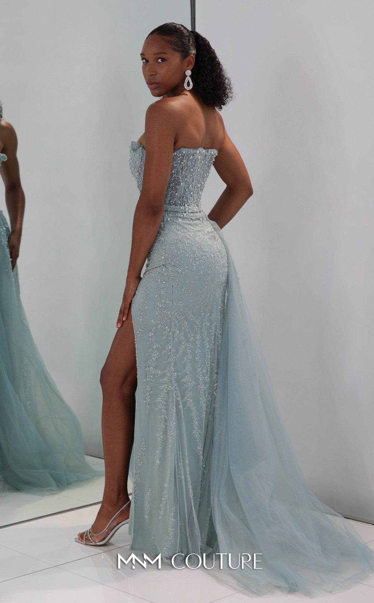 MNM Couture M1311 - Glitter A-Line Gown with Tulle Overskirt