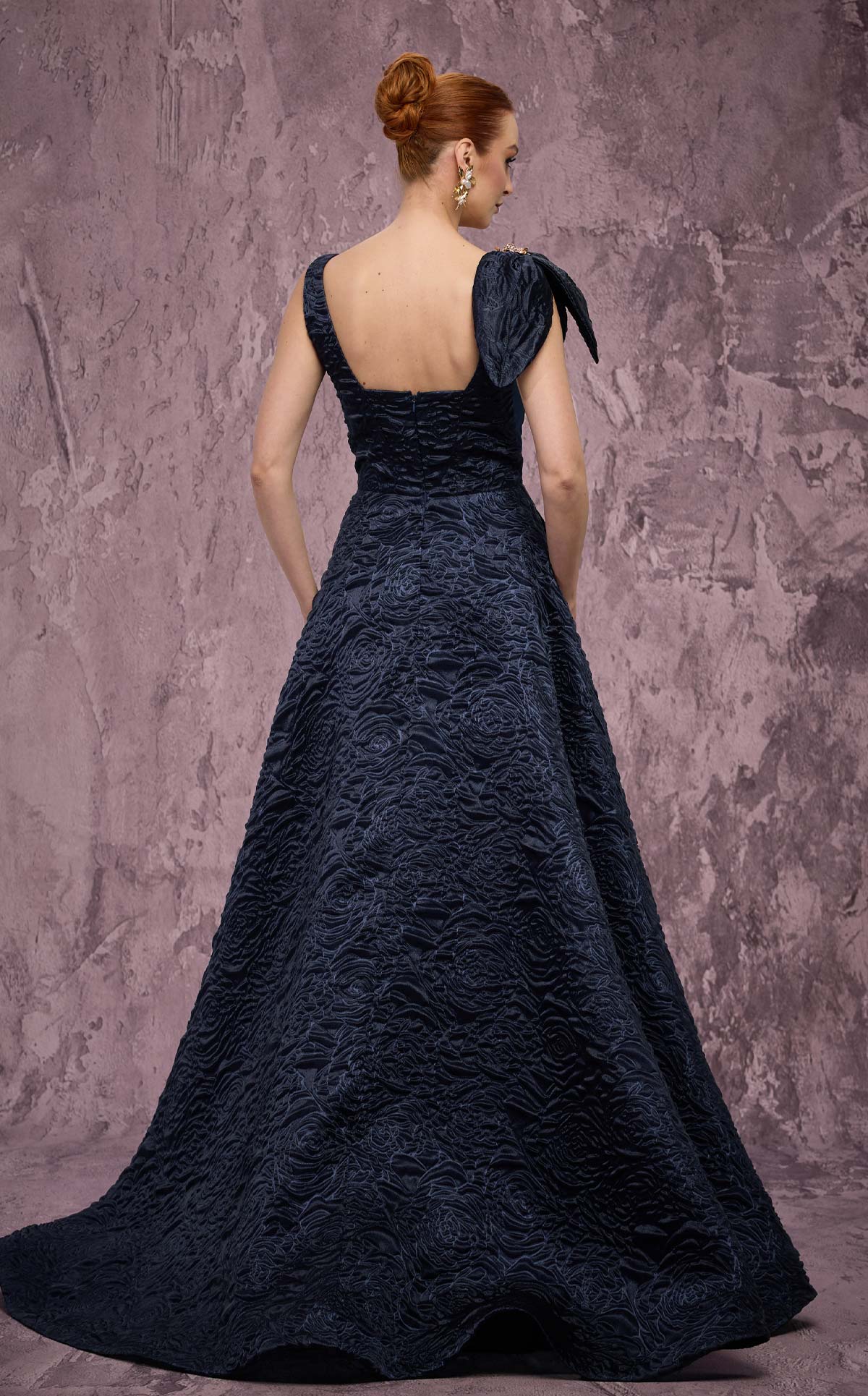 MNM Couture Q1150: Brocade Ballgown with Floral Accents