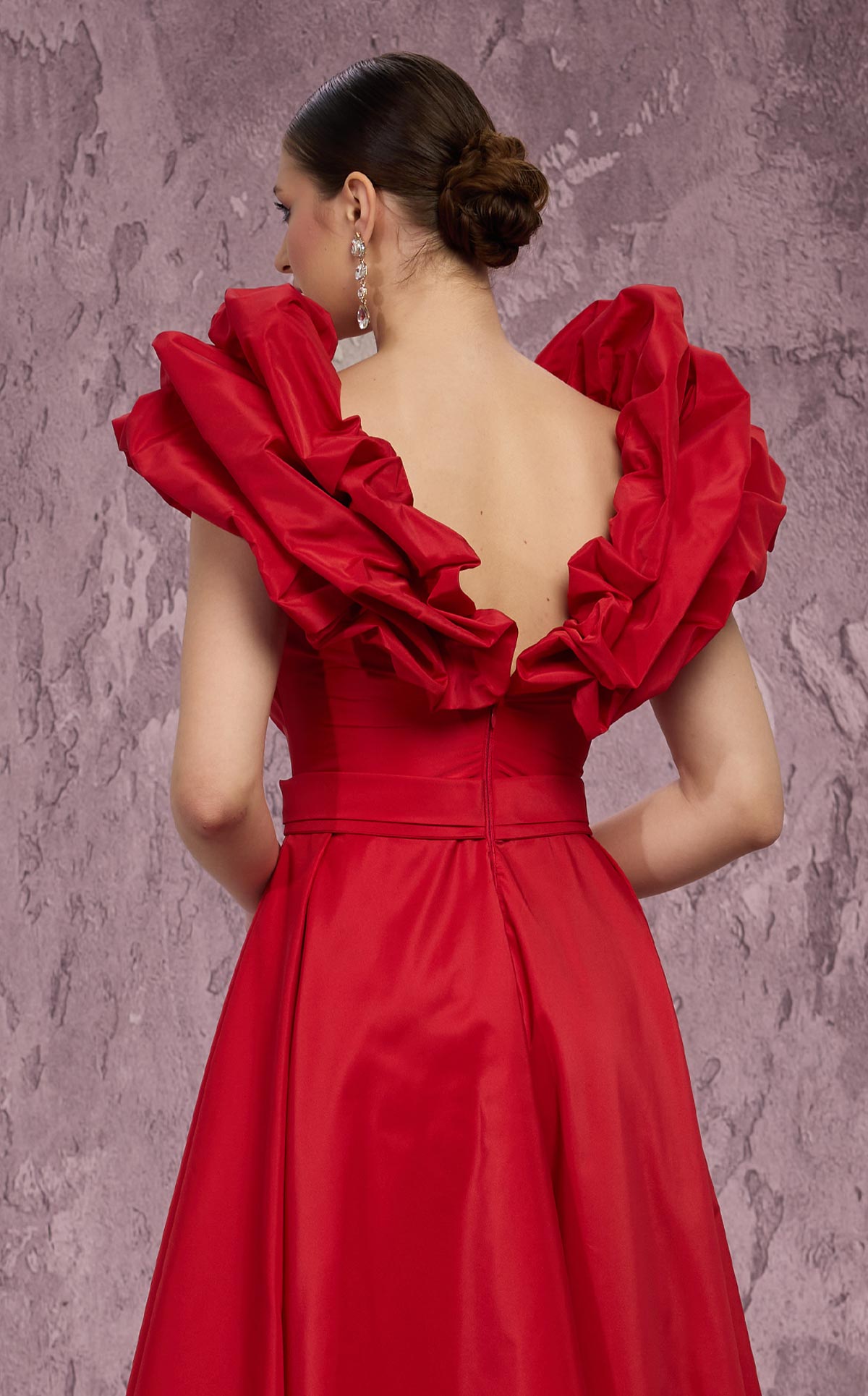 MNM Couture Q4363: Taffeta Gown with Peplum Shoulders