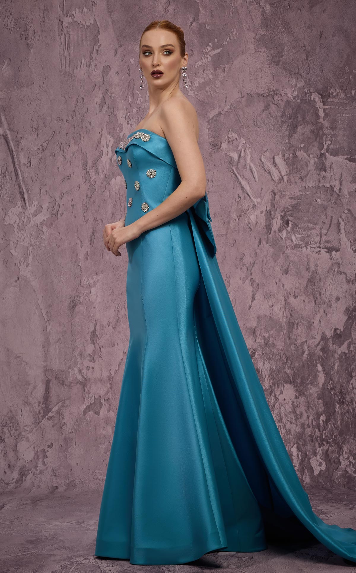 MNM Couture Q5574: Strapless Mermaid Gown with Bow Train