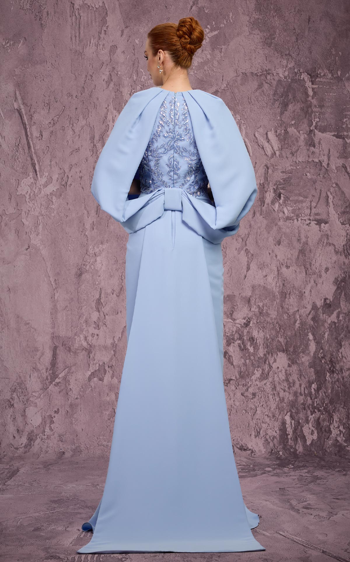 MNM Couture Q7615: Crepe Gown with Cape Sleeves
