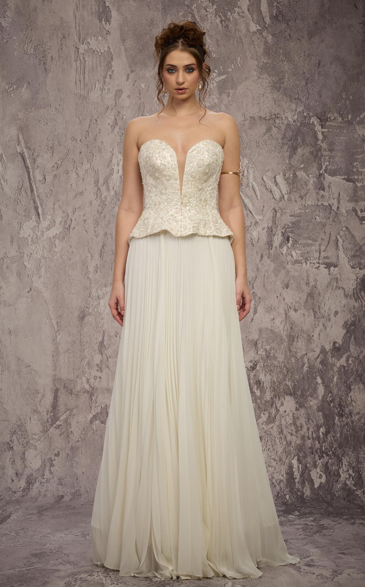 MNM Couture Q7715: Beaded Corset Chiffon A-Line Gown