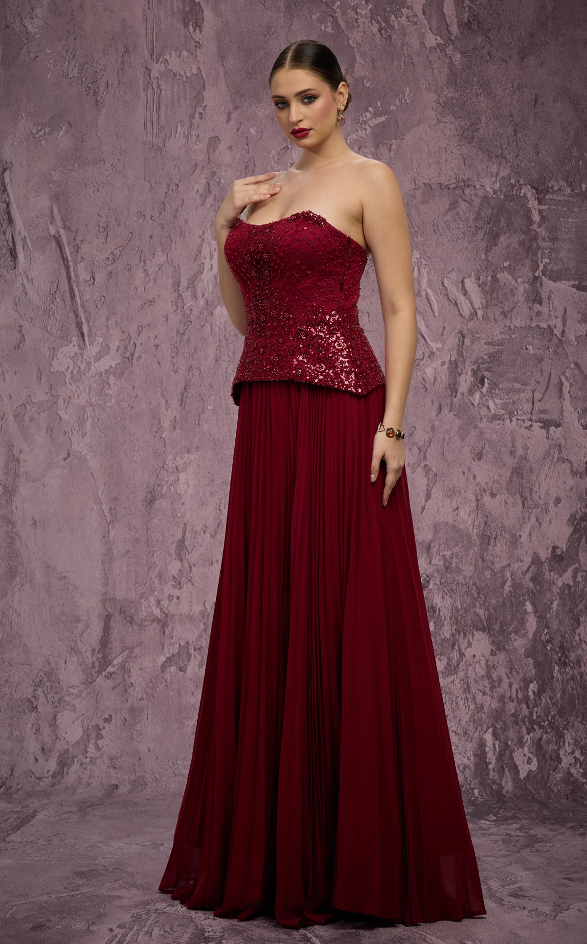 MNM Couture Q7788: Pleated Chiffon A-Line Gown