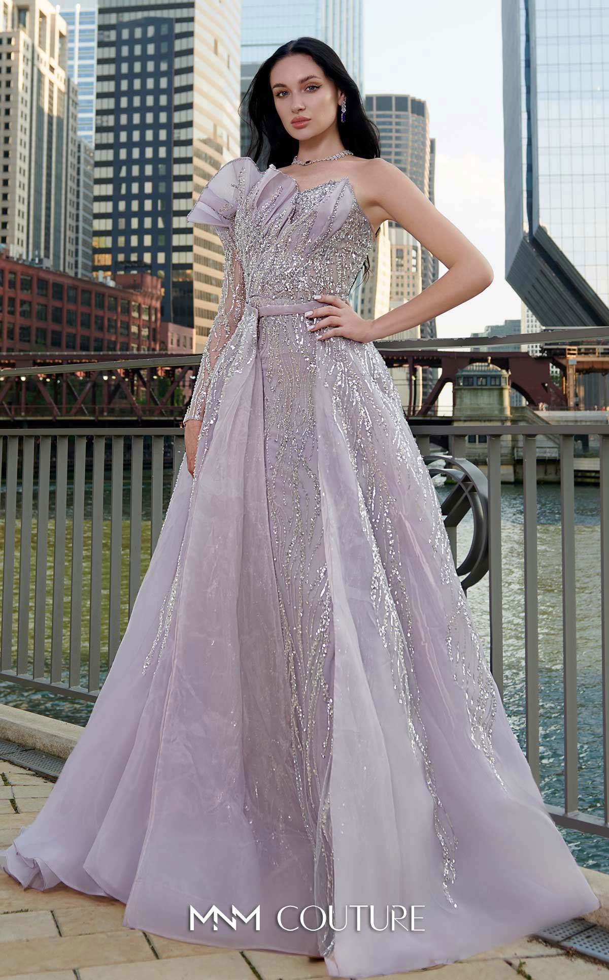 MNM Couture Style M1114 - Couture Tulle Gown with Asymmetrical Opulence