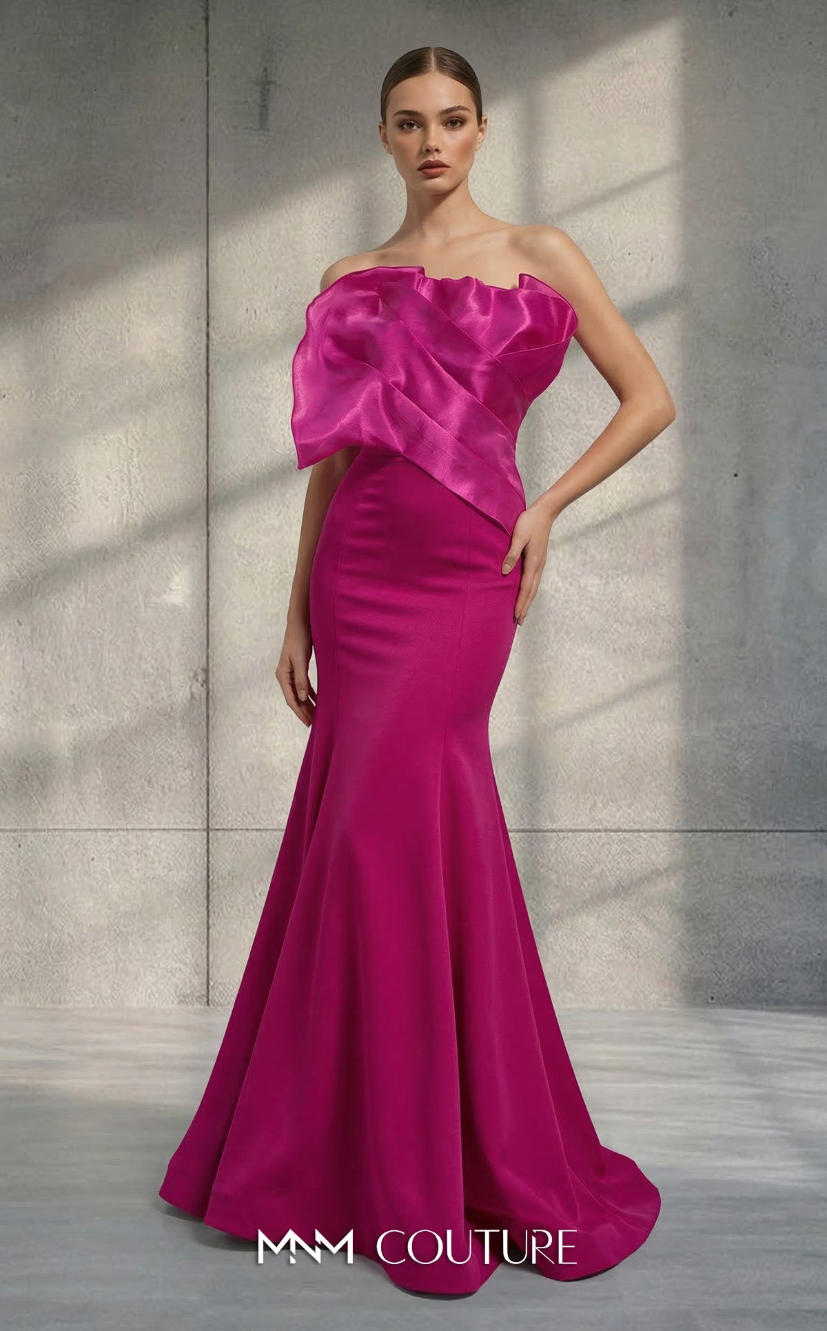 MNM Couture V07107 Fuchsia Sculptural Ruffle Mermaid Gown