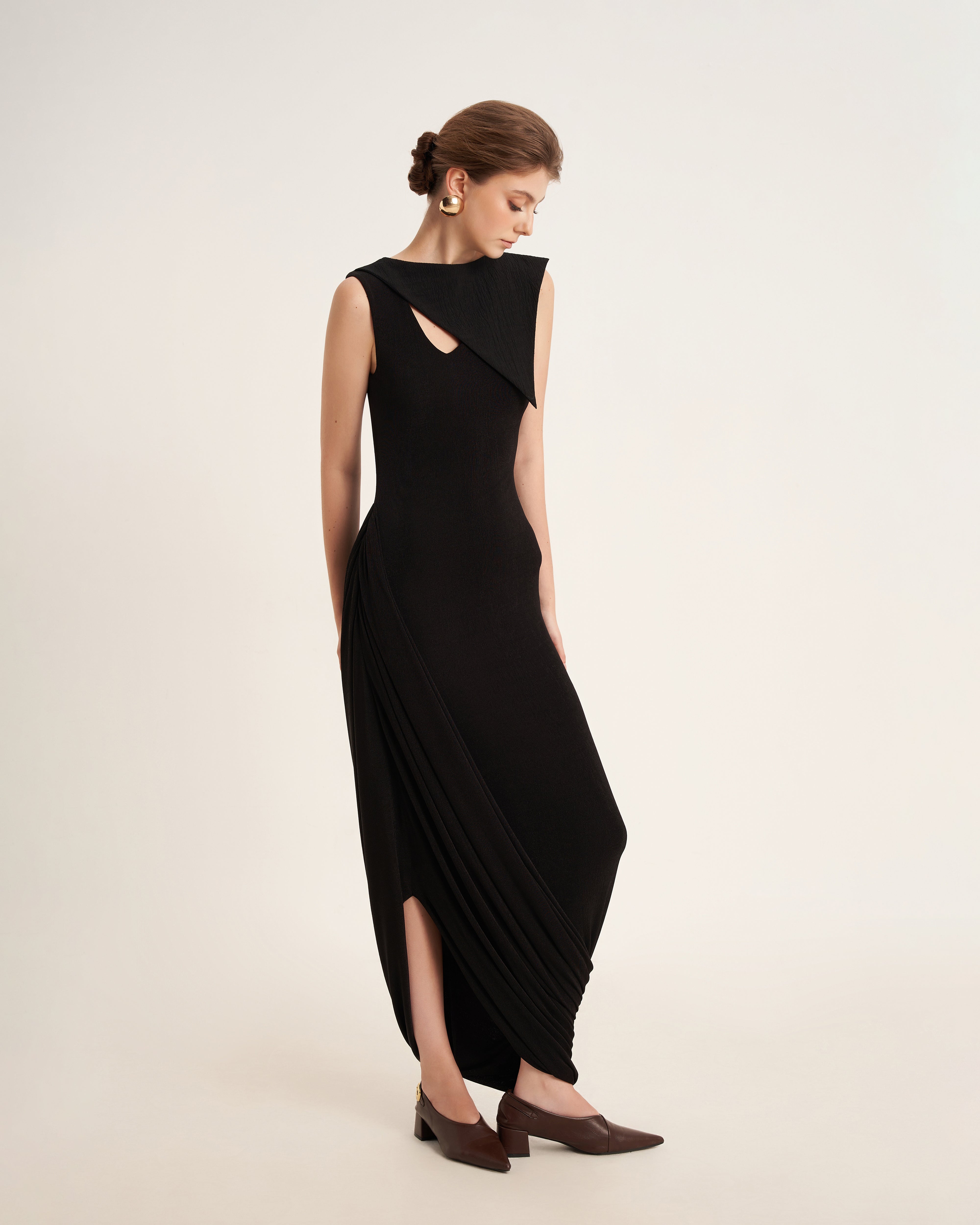 Mirer - Primrose Asymmetric Elastance Jersey Maxi Dress