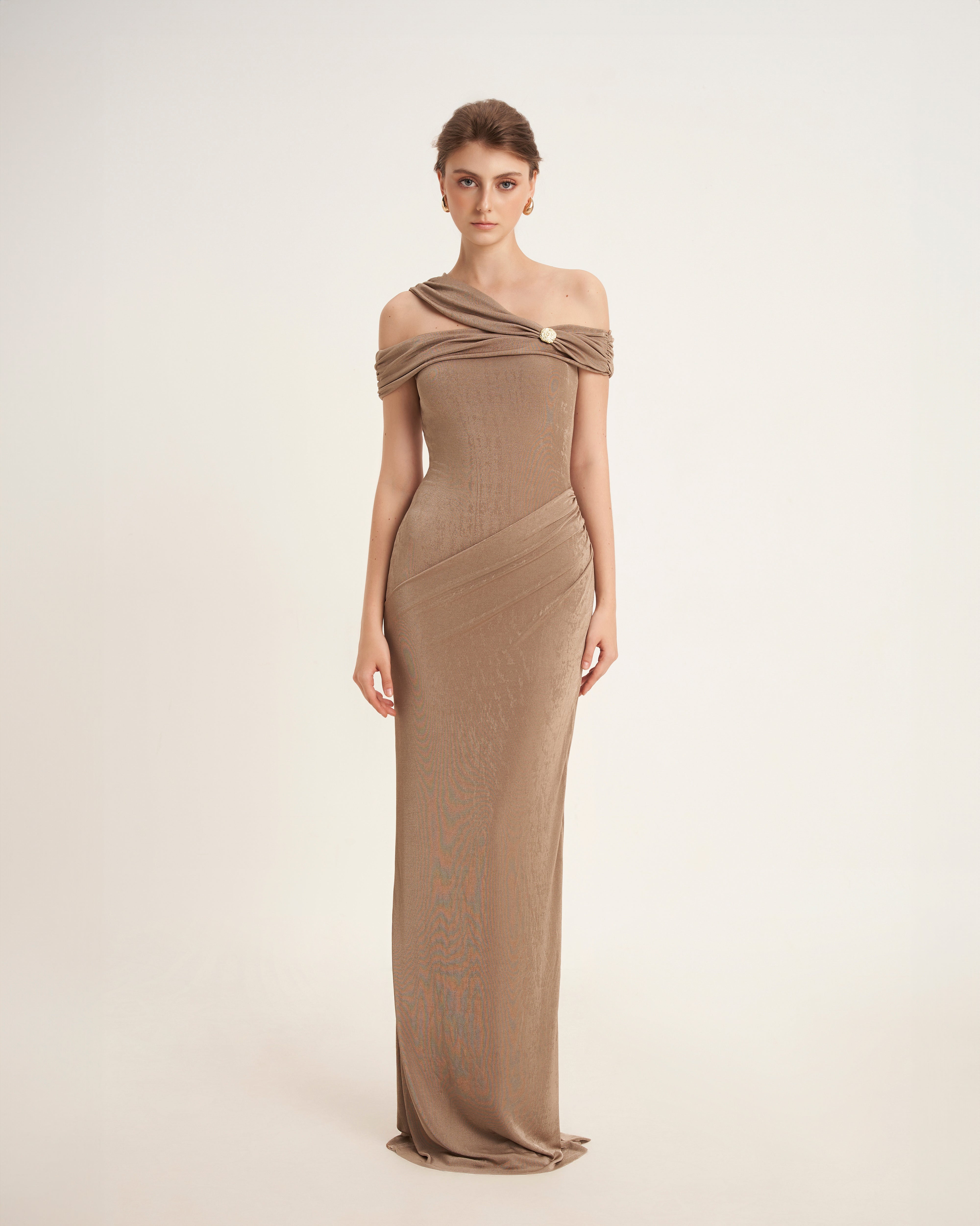 Mirer - Plumeria Sheath Elastance Jersey Maxi Dress
