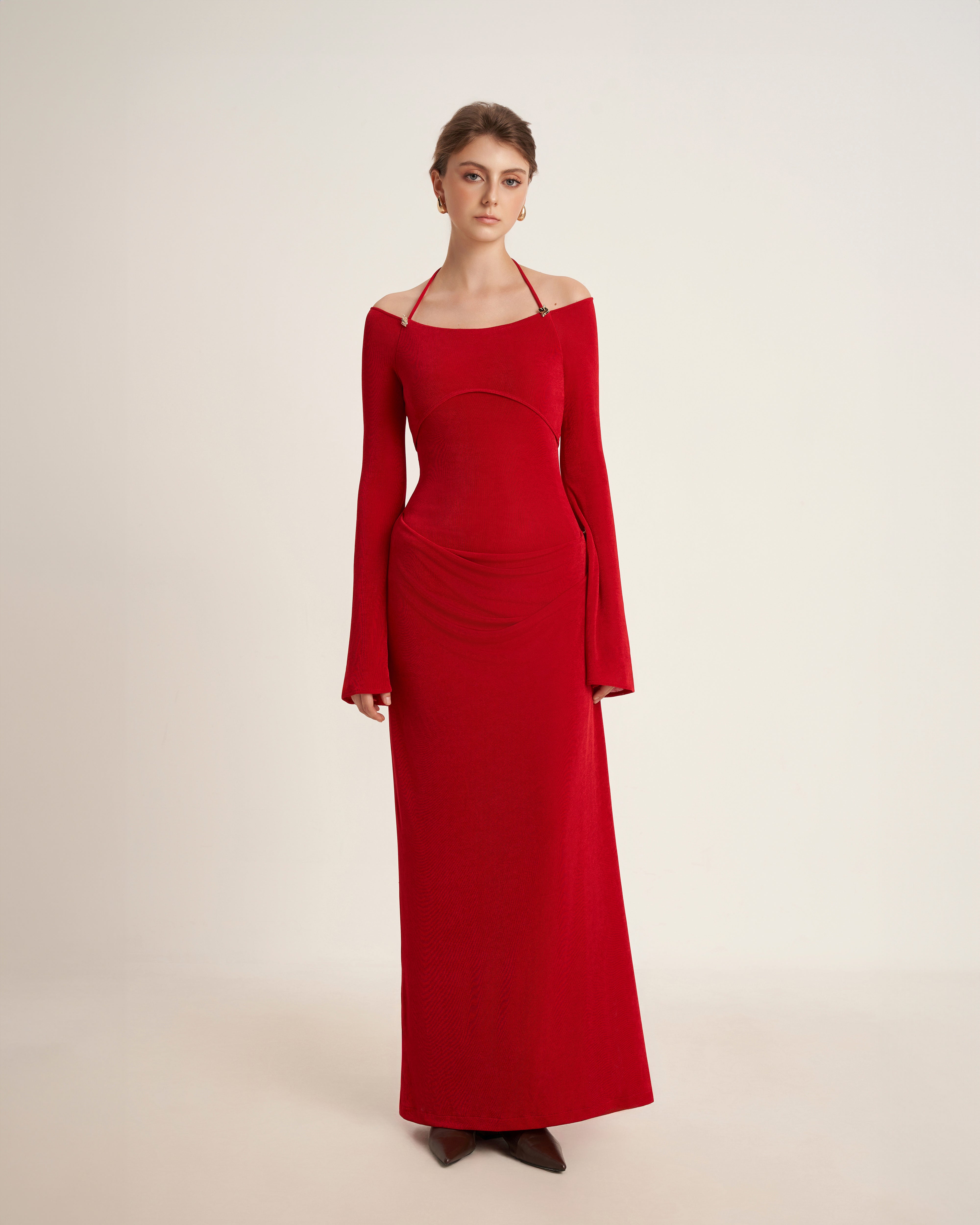 Mirer - Cassia Sheath Elastance Jersey Maxi Dress