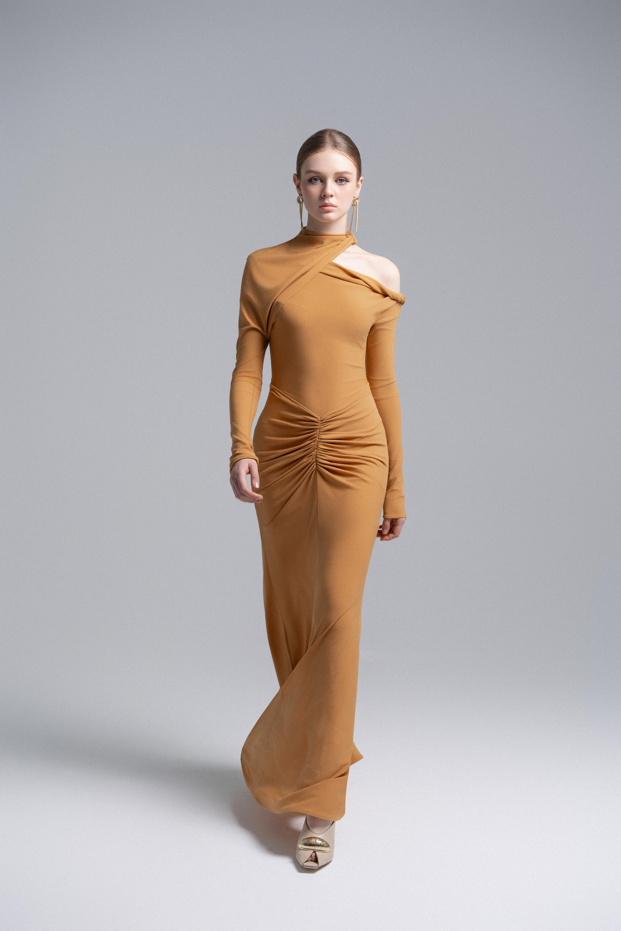 Marigold Halter Draped Dress VL1015