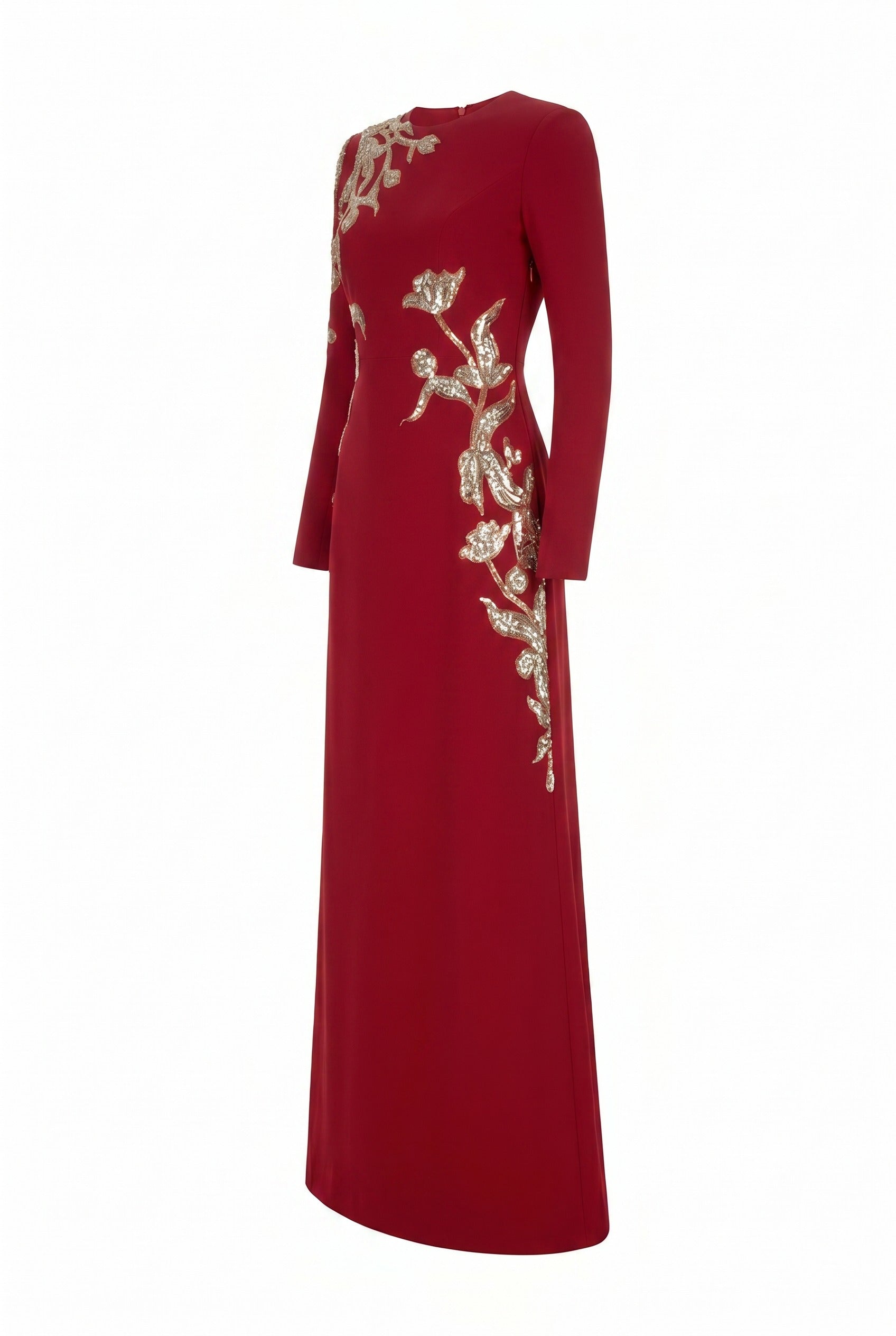 Matilde A-line Long Sleeved Velvet Satin Maxi Dress