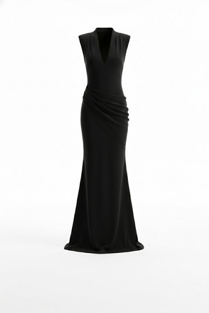 Mirer - Aveline V Neck Draped Maxi Dress-5