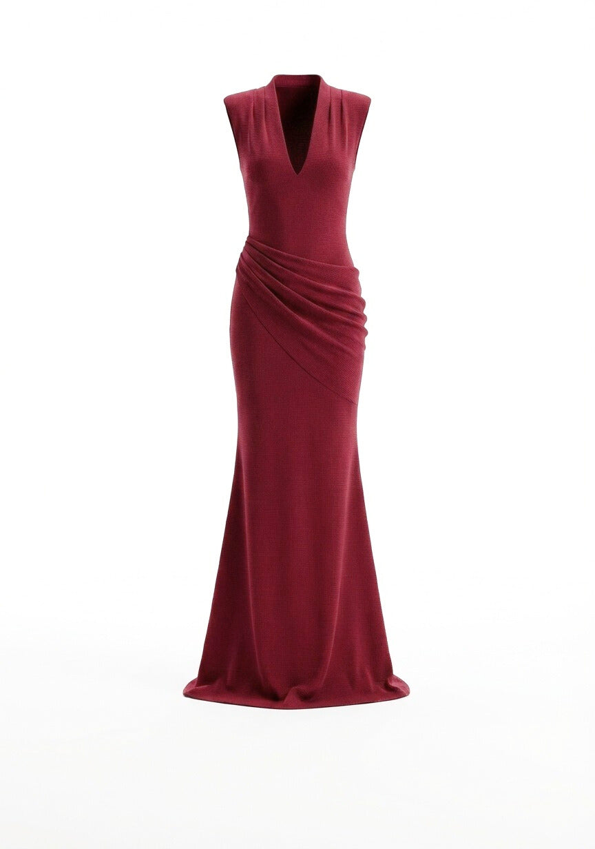 Mirer - Aveline V Neck Draped Maxi Dress-6