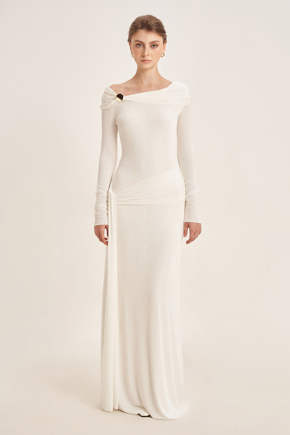 Mirer - Dandelion Sheath Long Sleeved Elastic Cotton Floor Length Dress-0