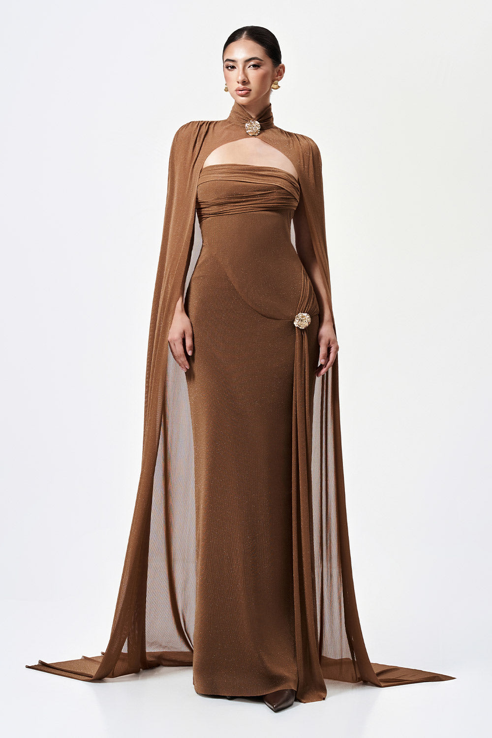 Mirer - Dunessia Sheath Extended Flap Elastic Cotton Maxi Dress-3