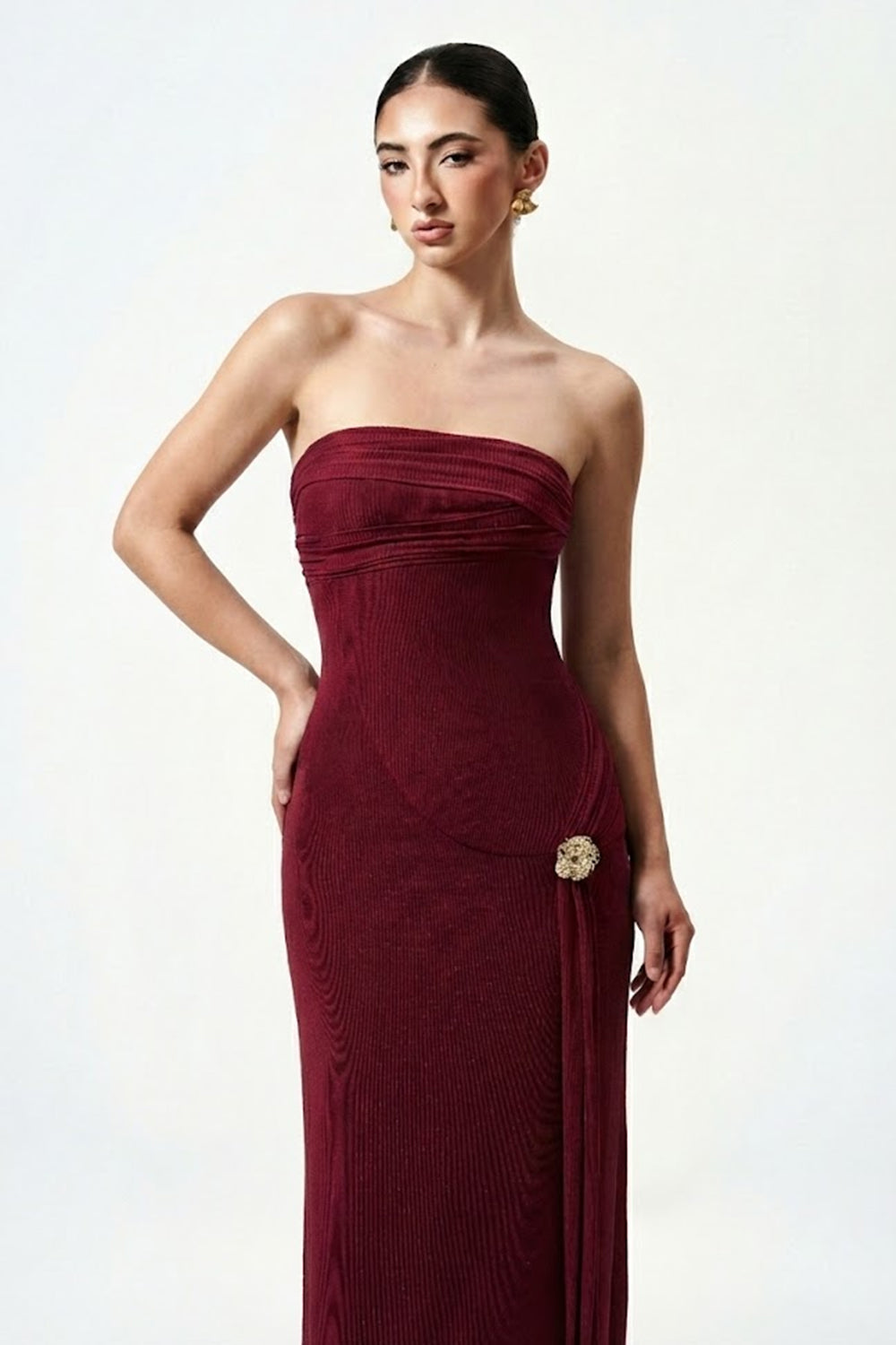 Mirer - Dunessia Sheath Extended Flap Elastic Cotton Maxi Dress-5