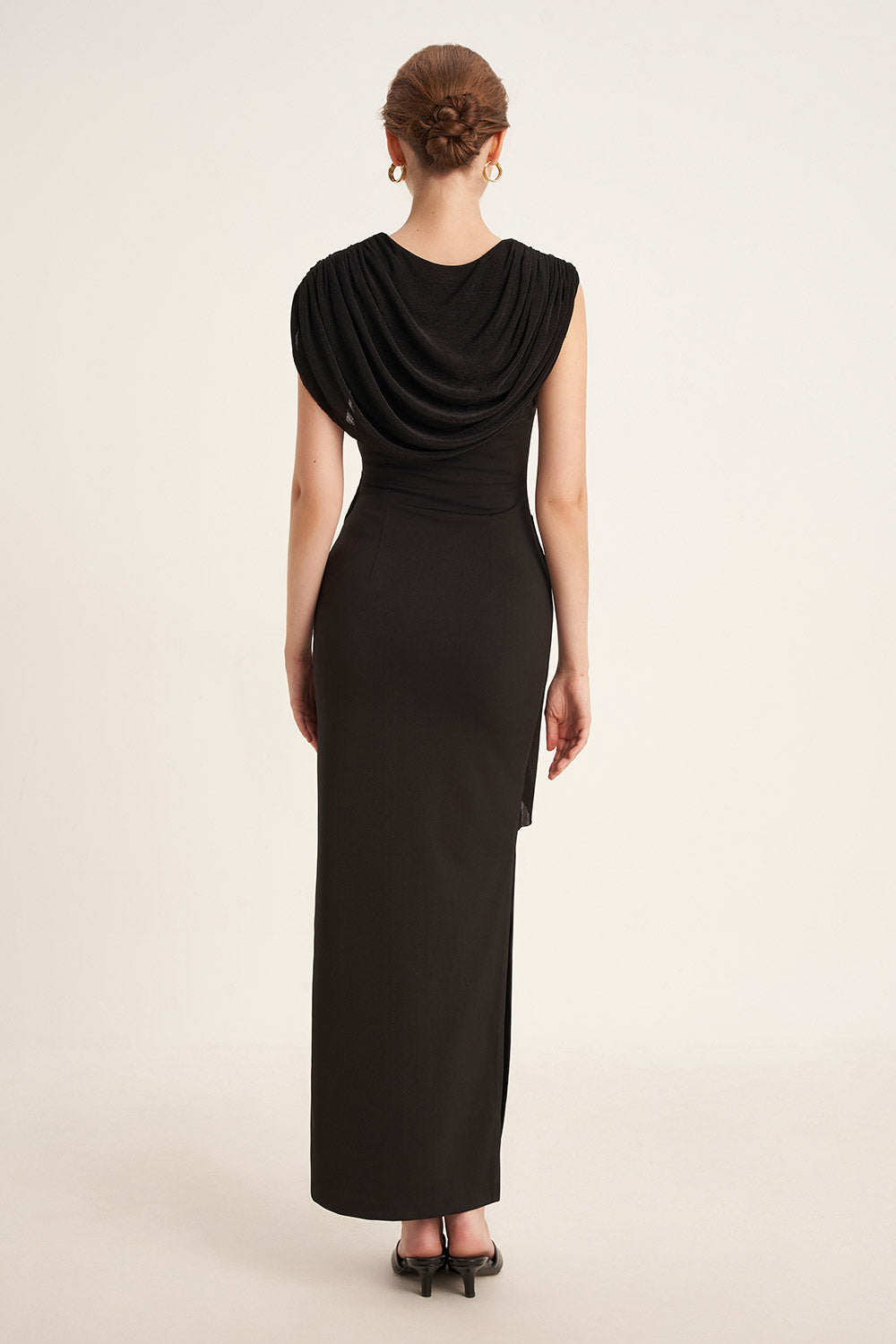 Mirer - Elderberry Sheath Asymmetric Neck Cotton Spandex Ankle Length Dress-4