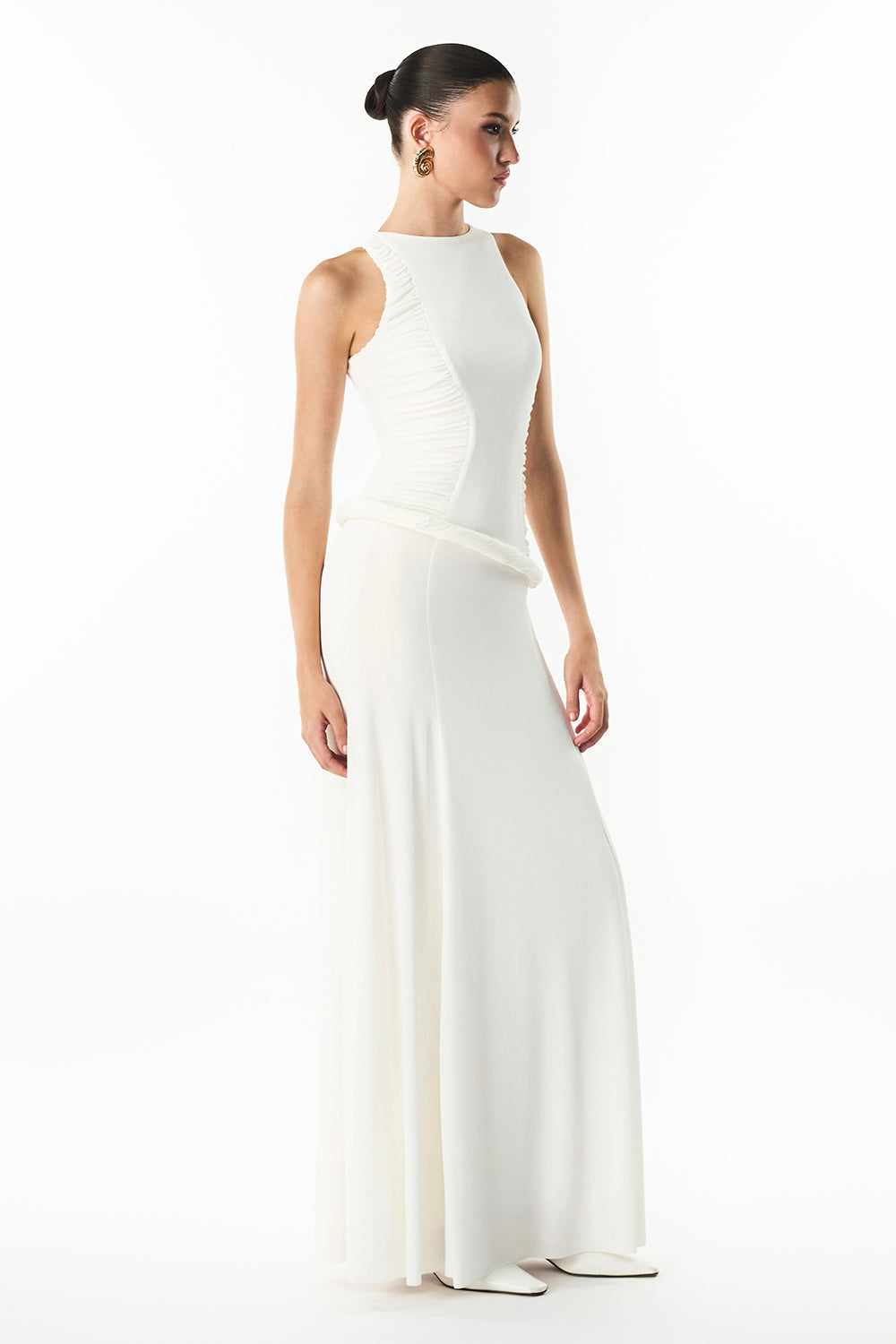 Mirer - Ivanna High Neck Gathering Maxi Dress-3