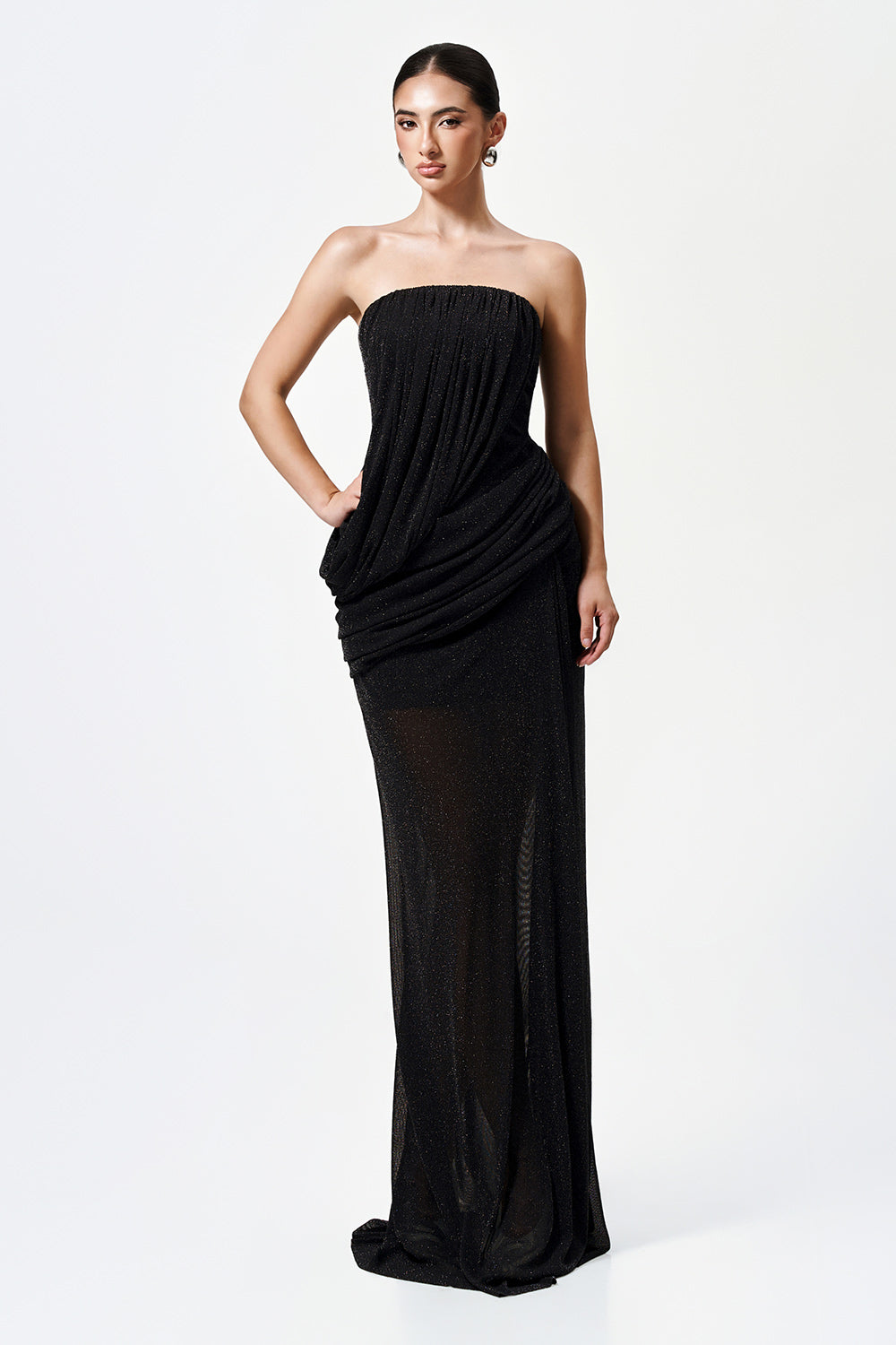 Mirer - Kaia Straight Draped Elastic Cotton Maxi Skirt-5
