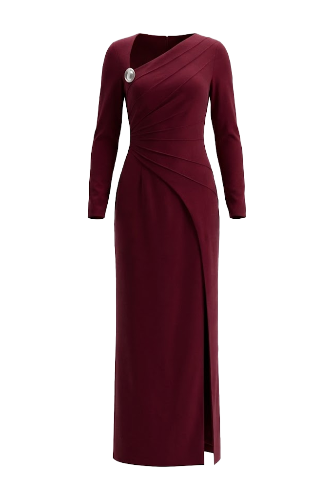 Mirer - Mera Asymmetric Neck Metal Maxi Dress-4