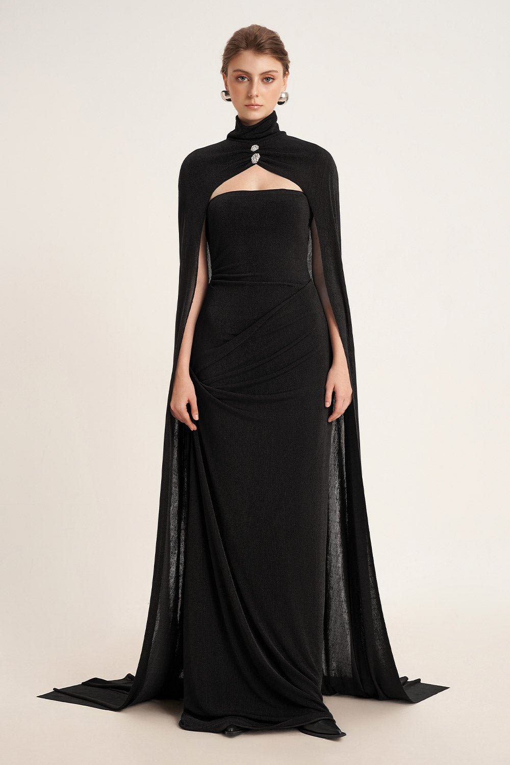 Mirer - Pansy Sheath Straight Across Neck Elastic Cotton Floor Length Dress-0