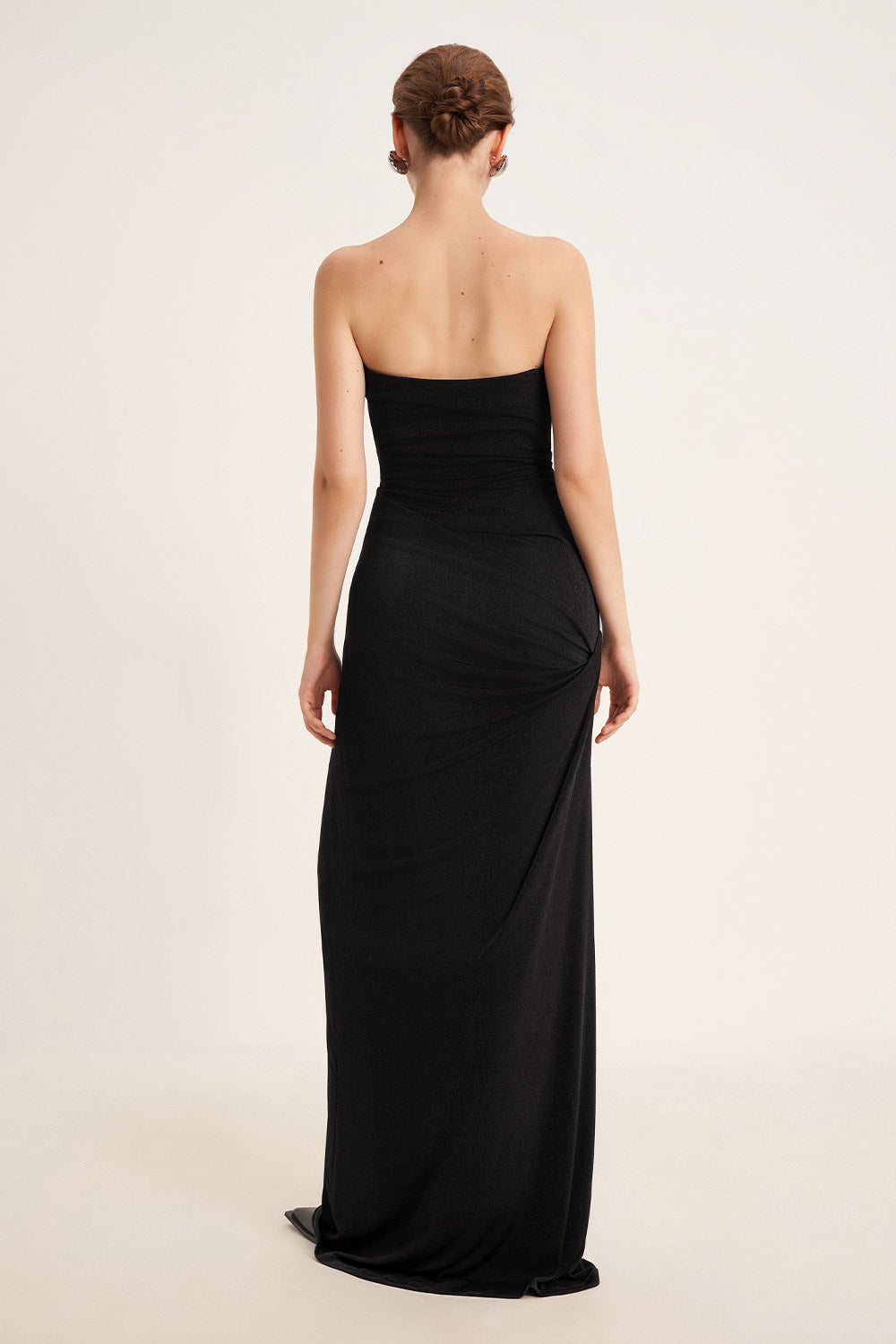 Mirer - Pansy Sheath Straight Across Neck Elastic Cotton Floor Length Dress-4