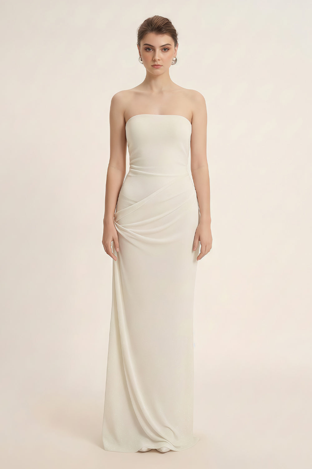 Mirer - Pansy Sheath Straight Across Neck Elastic Cotton Floor Length Dress-10