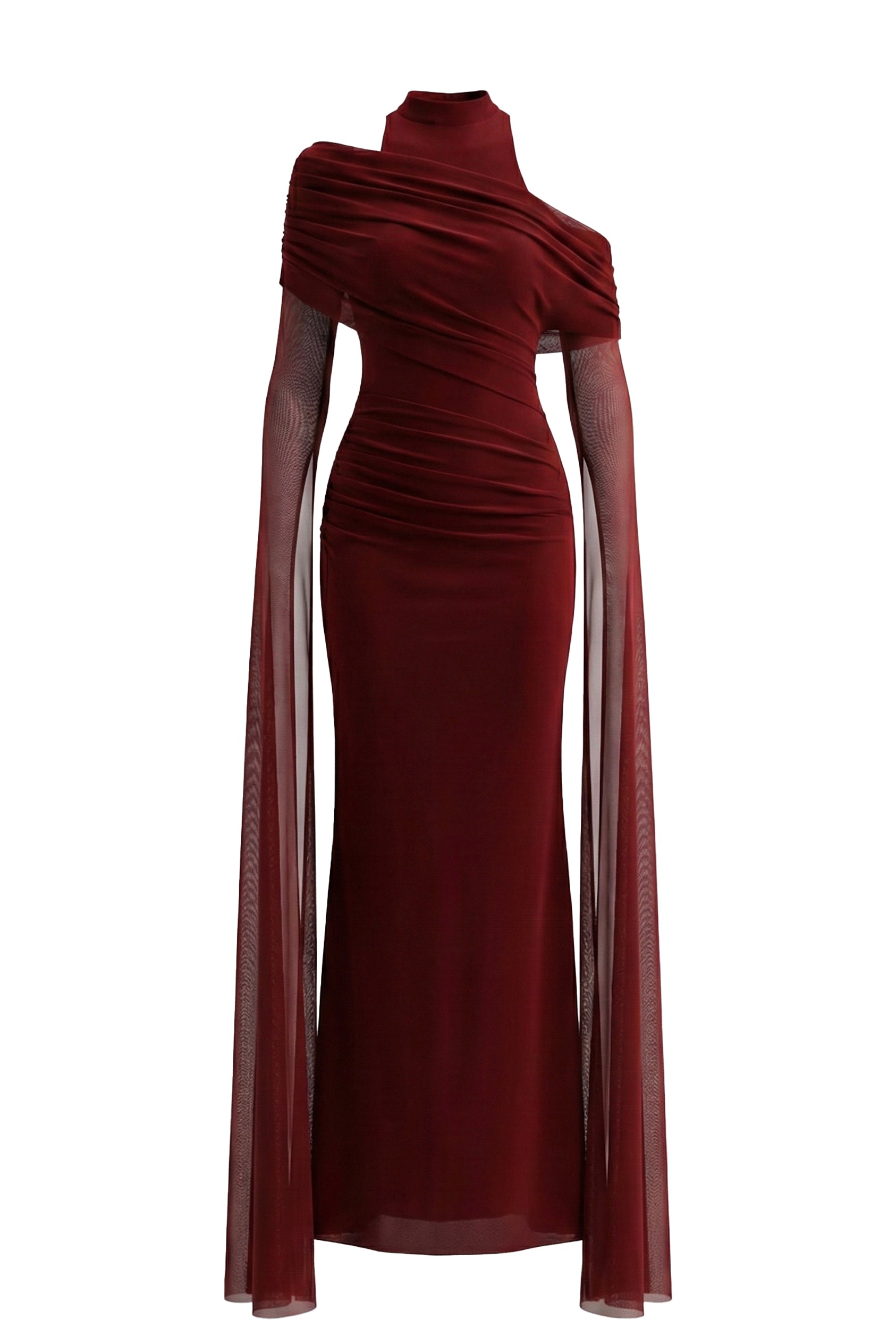 Mirer - Raviena High Neck Gathering Maxi Dress-1