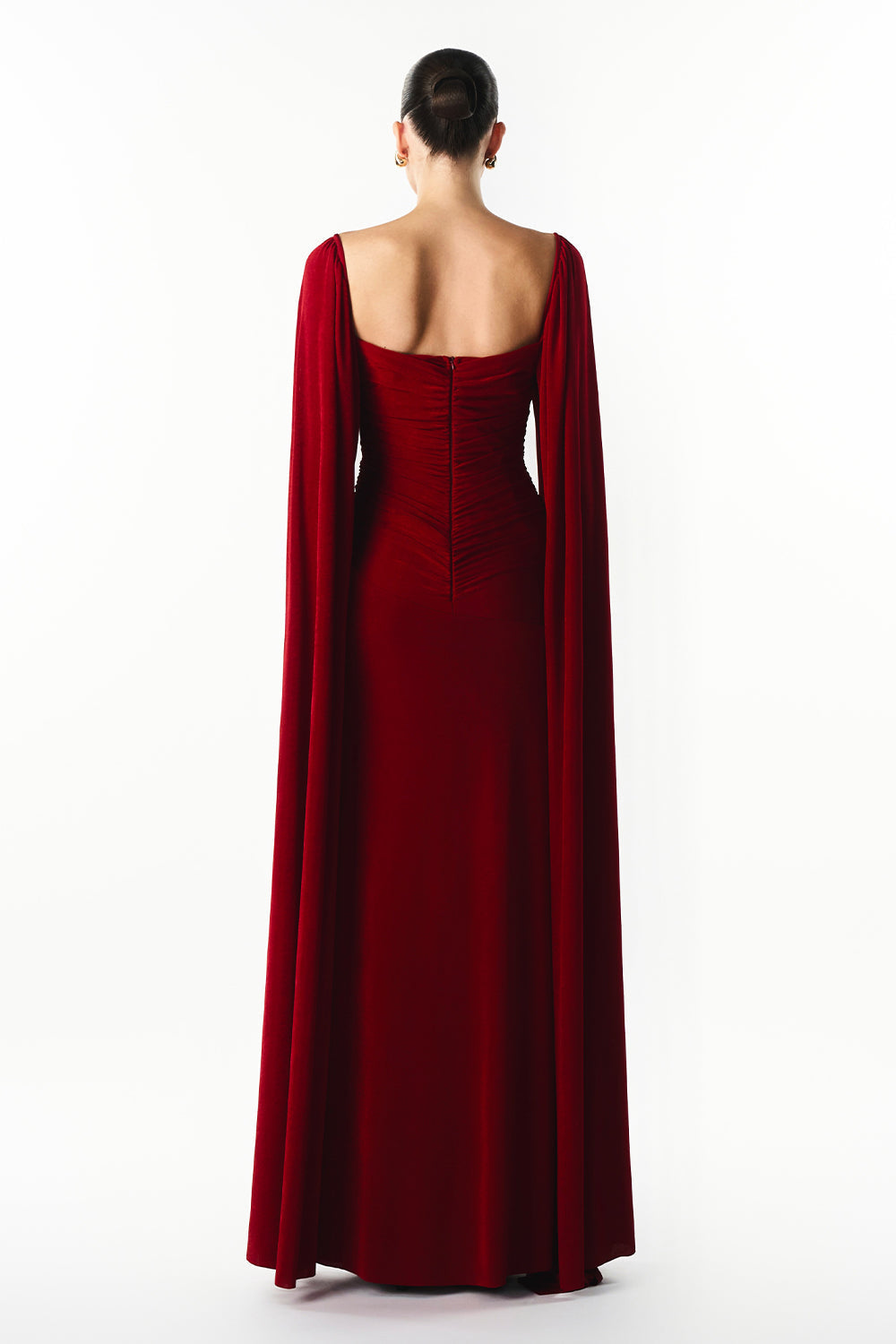 Mirer - Rosavine Cape Sleeve Draped Maxi Dress-2