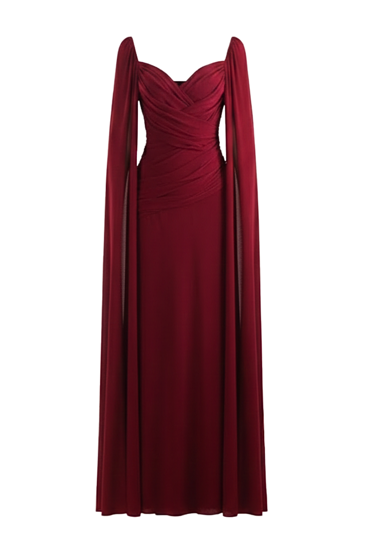 Mirer - Rosavine Cape Sleeve Draped Maxi Dress-5