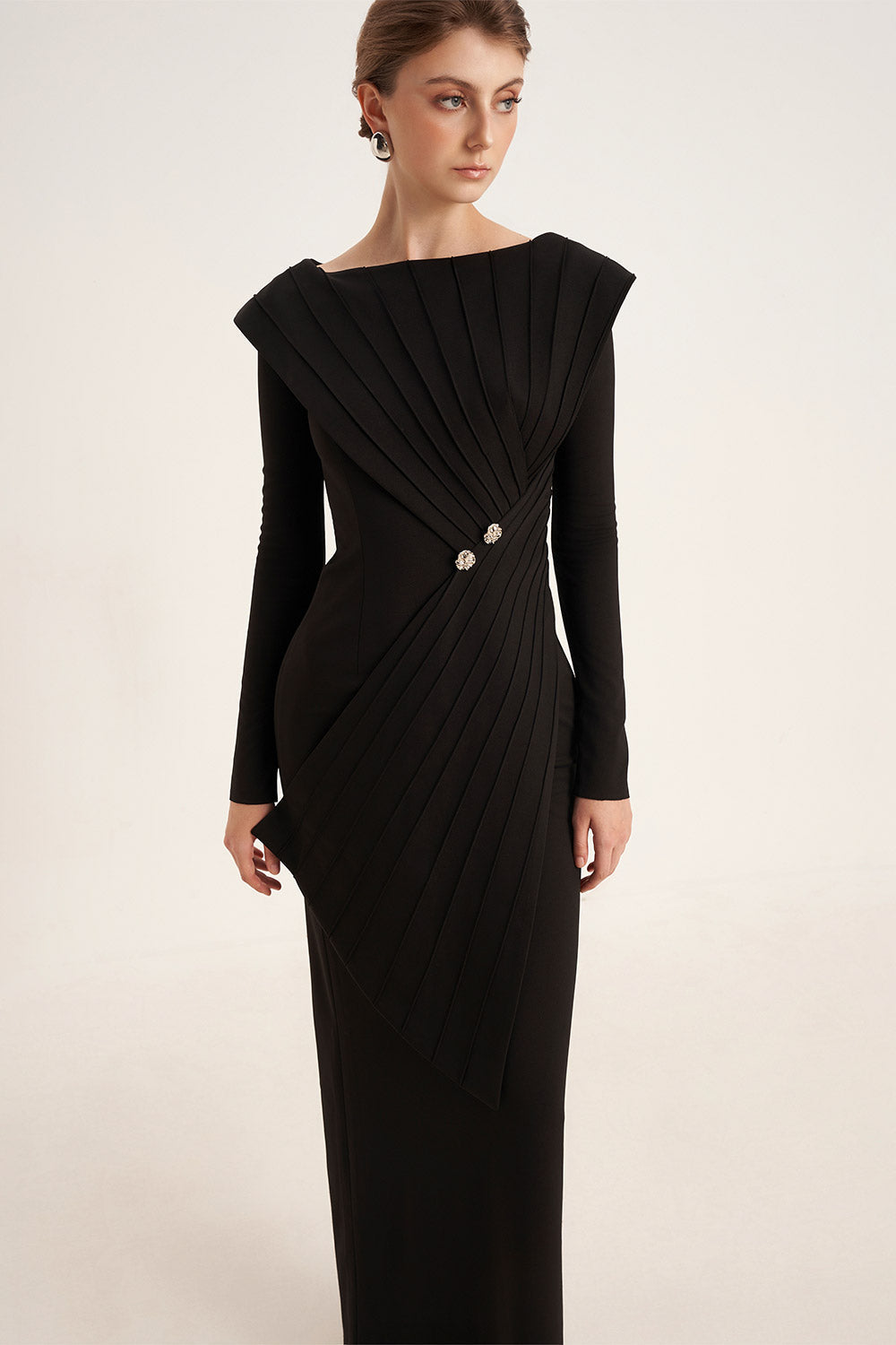 Mirer - Salvia Sheath Back Slit Cotton Floor Length Dress-1