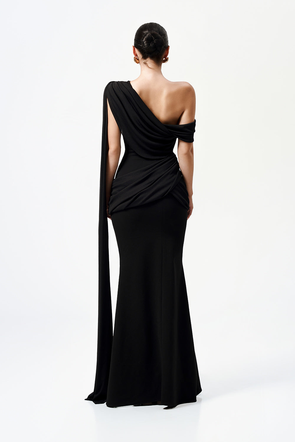 Mirer - Serapha Mermaid Asymmetric Neck Elastic Cotton Maxi Dress-2