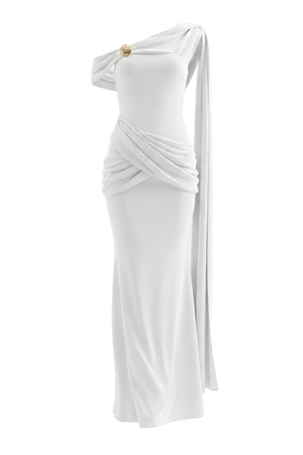 Mirer - Serapha Mermaid Asymmetric Neck Elastic Cotton Maxi Dress-3