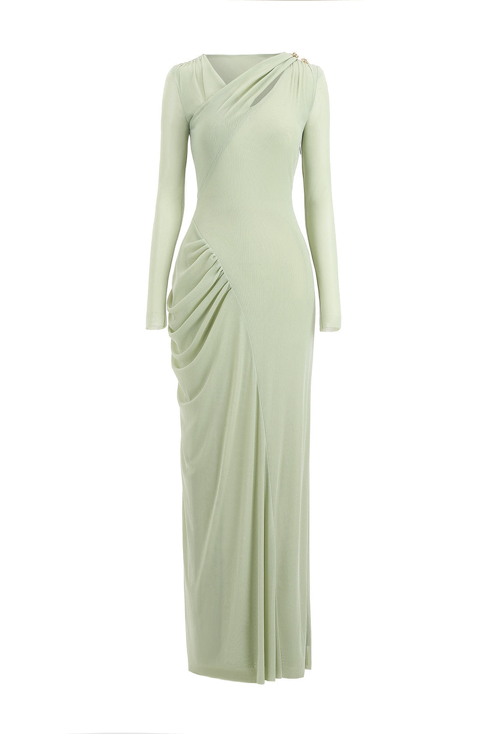 Mirer - Verlarune Sheath Asymmetric Neck Elastic Cotton Maxi Dress-2