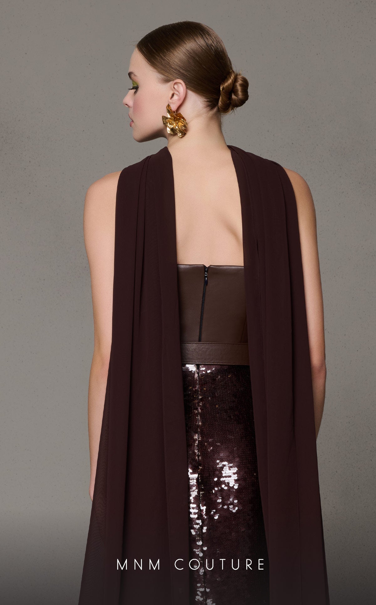Brown Strapless Evening Gown N0629