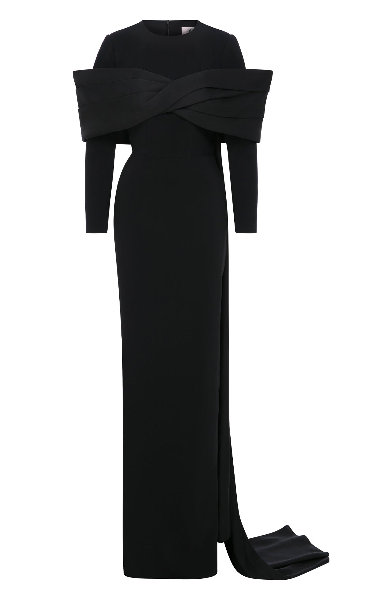 Style N0672 Light Green Column Gown with Cape Train