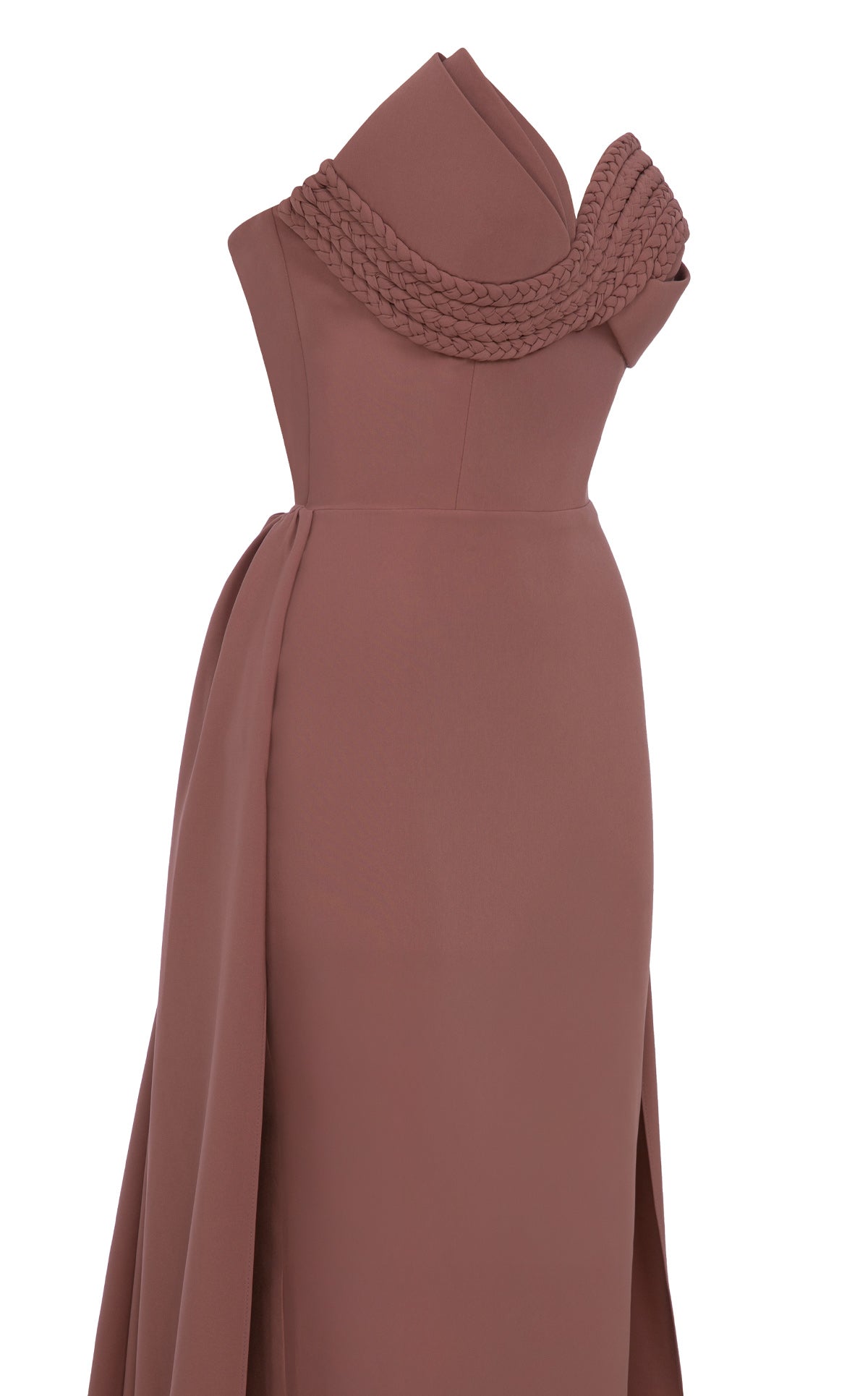 Asymmetric Column Gown with Detachable Train N0687