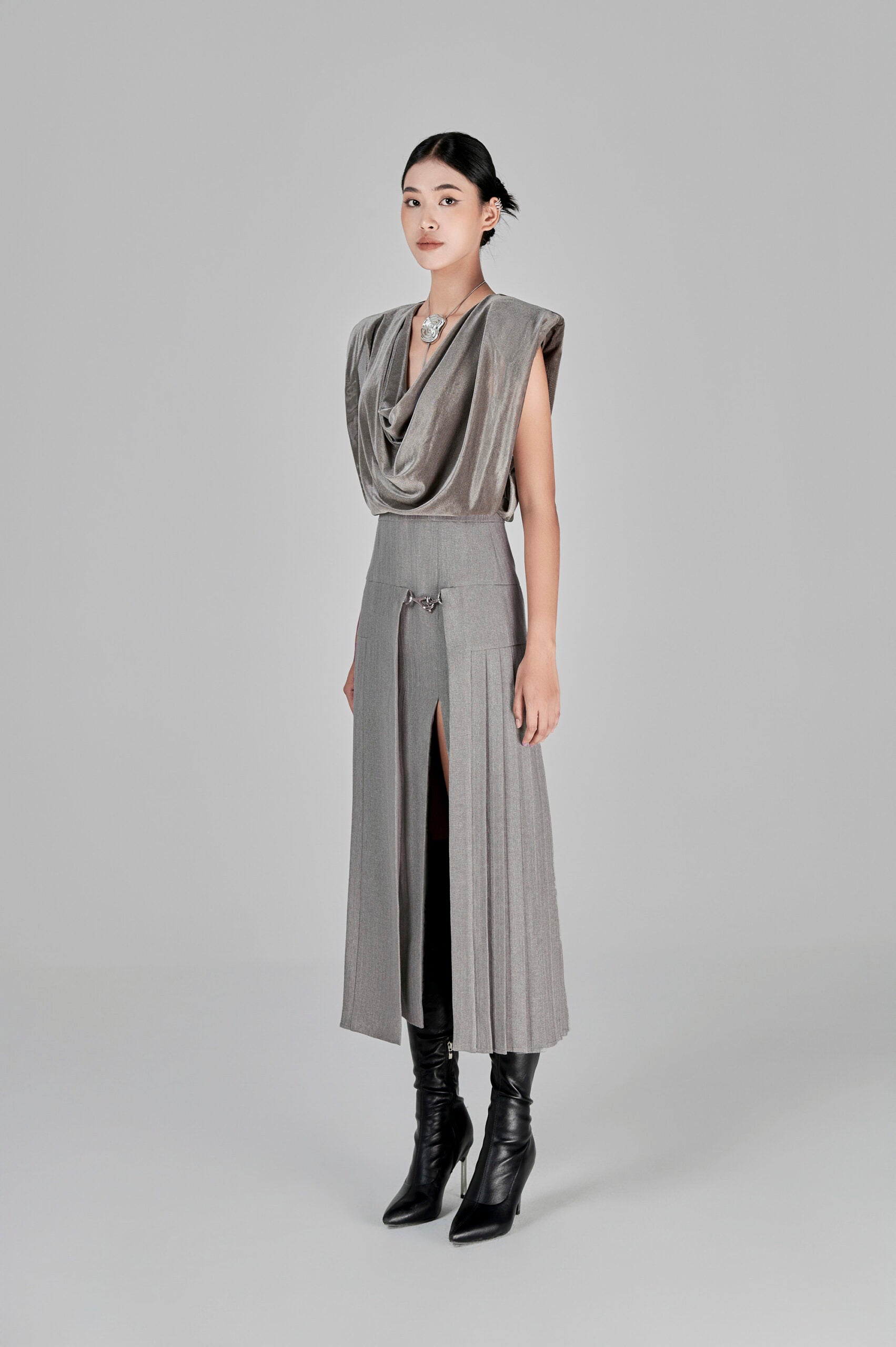 Naficy Draped Neckline Dress