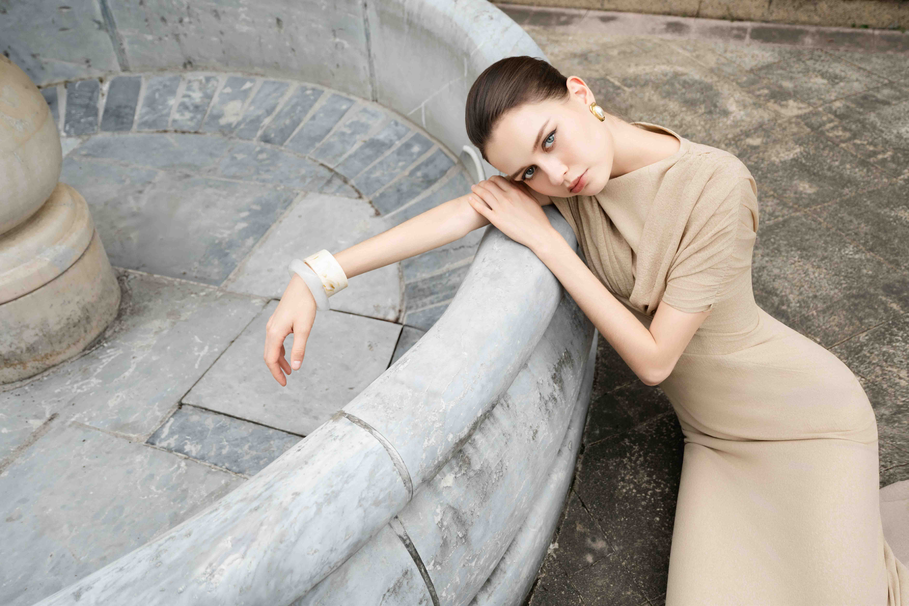 Nocturne Monochrome Gown in Bleached Sand