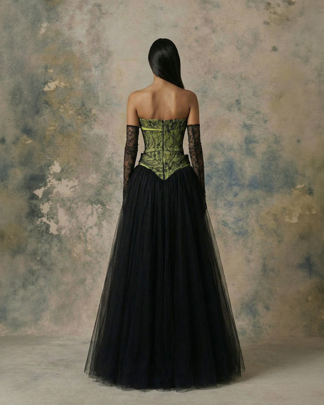 Nour Fathallah 745 – Black Lace Corset Tulle Ball Gown Evening Dress