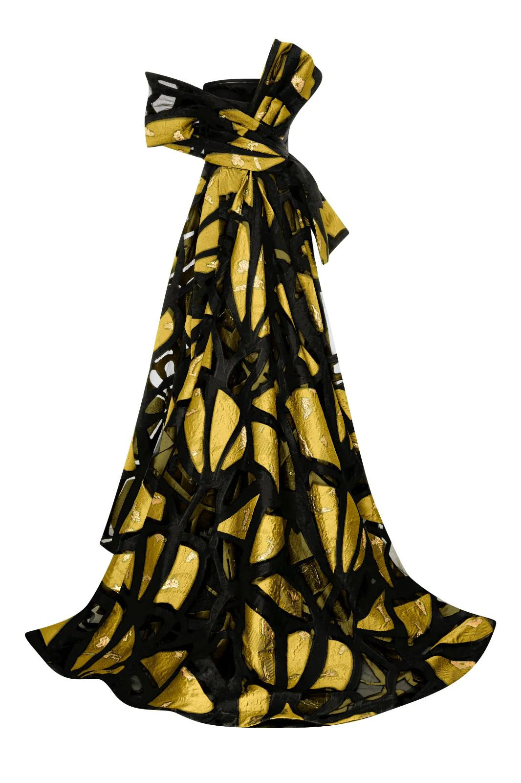 Nour Fathallah N0395 - Strapless Crepe & Jacquard Organza Gown with Corset