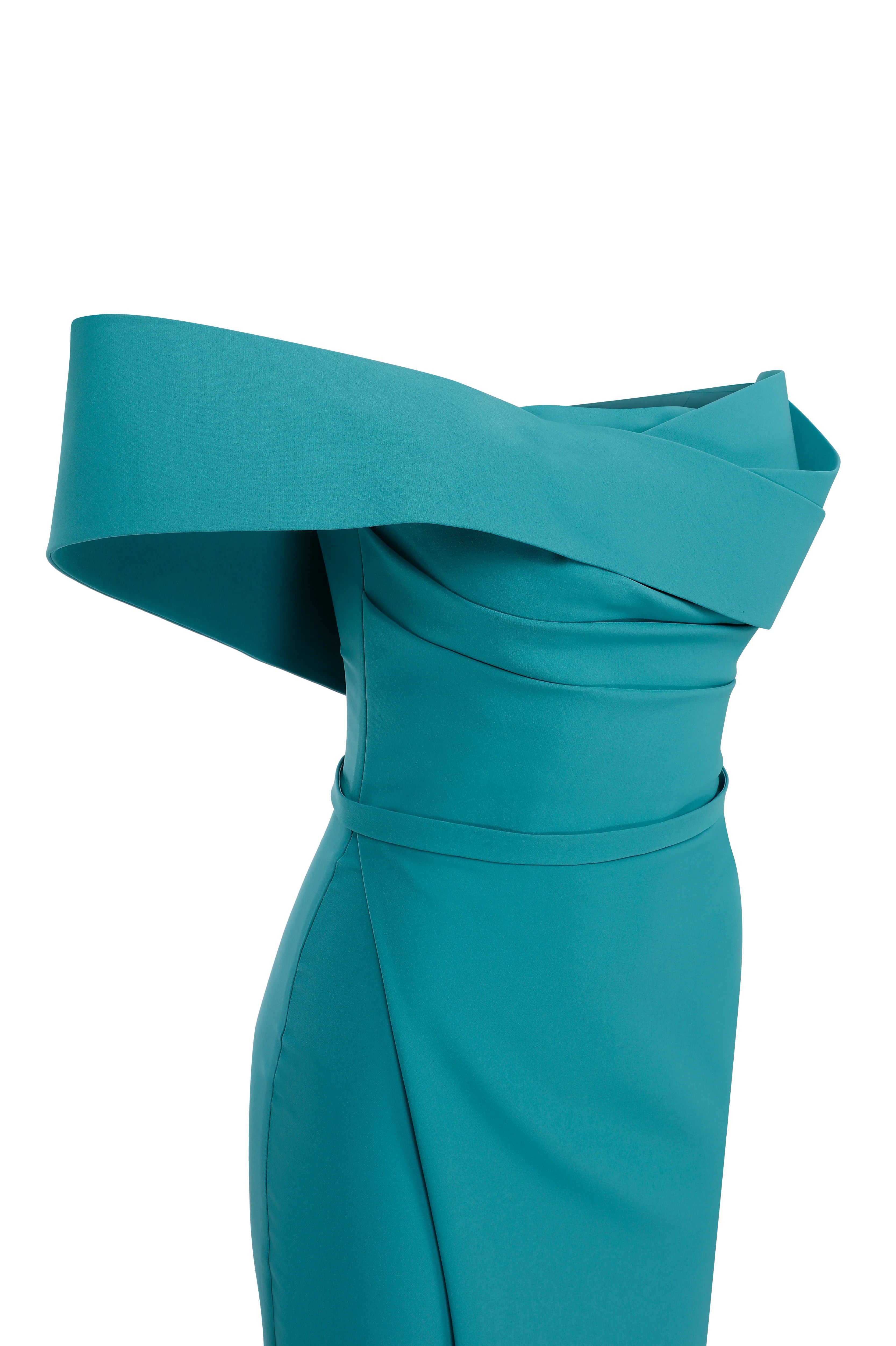 Nour Fathallah N0535 - Strapless Crepe Gown with Sarong Skirt & Tail