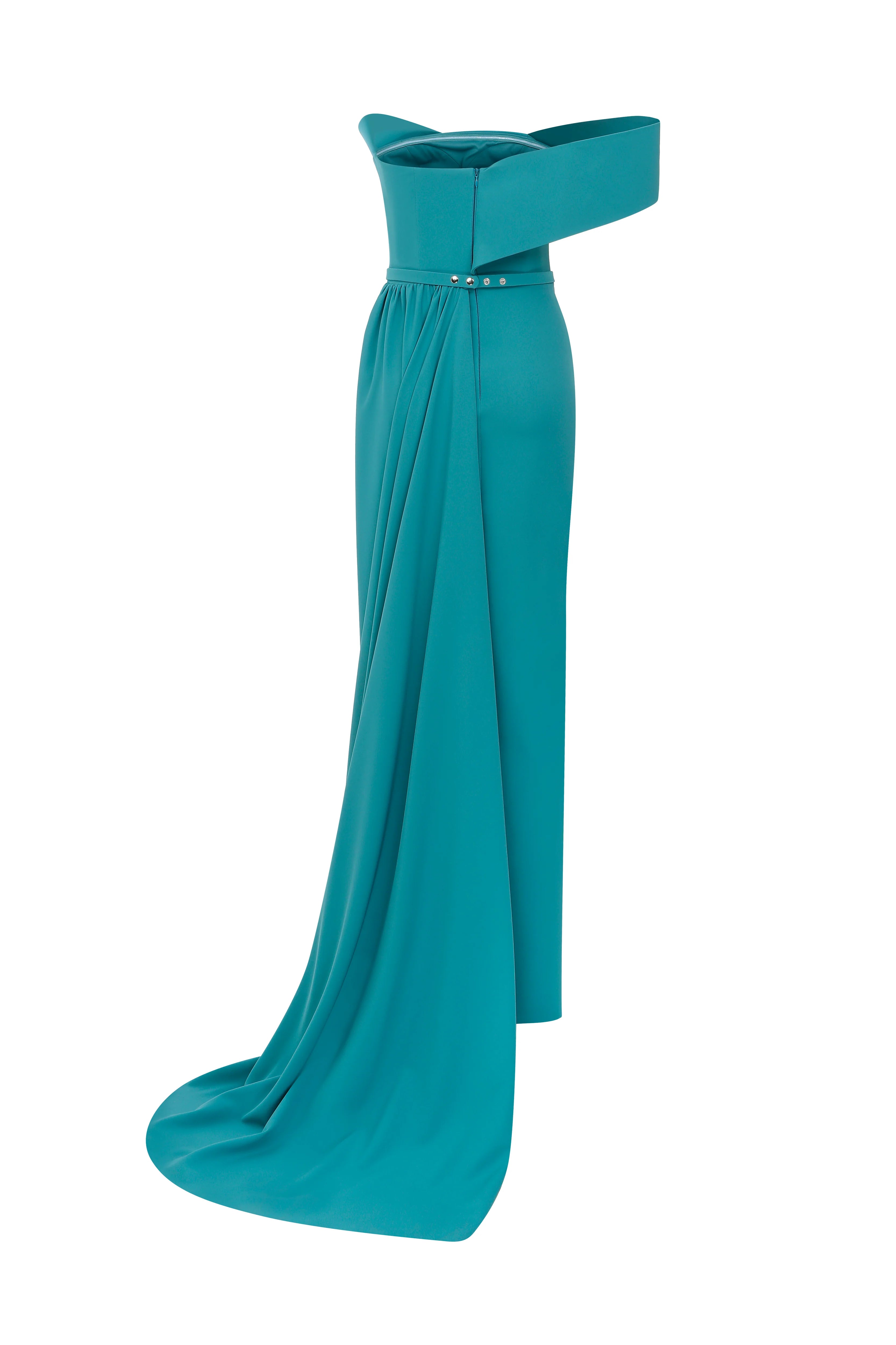 Nour Fathallah N0535 - Strapless Crepe Gown with Sarong Skirt & Tail