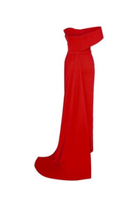 Nour Fathallah N0535 - Strapless Crepe Gown with Sarong Skirt & Tail